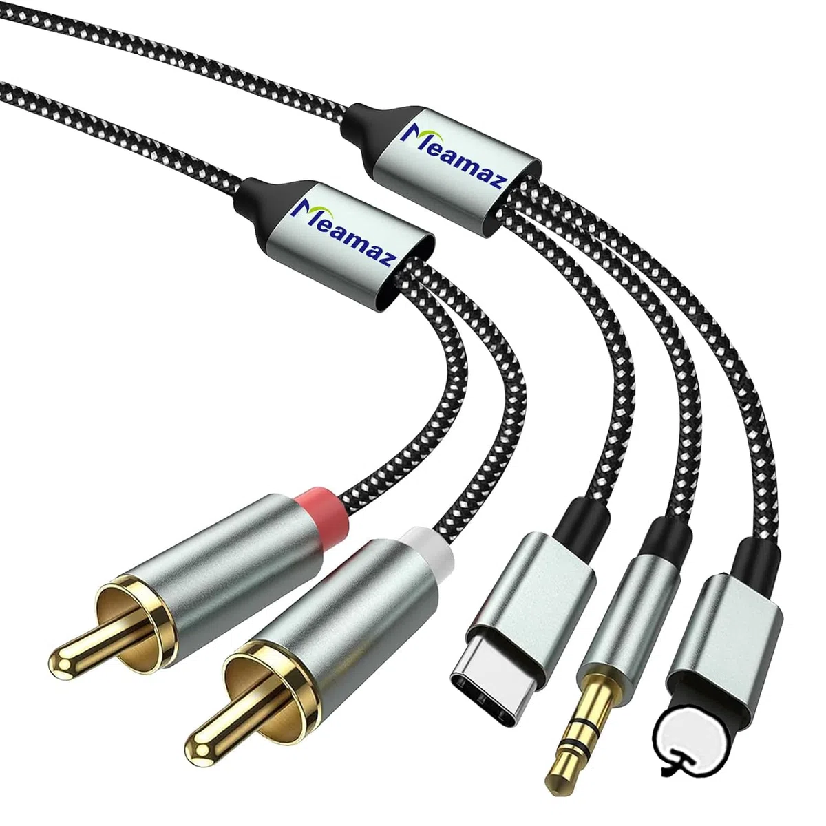 Kabel audio 3 w 1 2m, 2RCA do L ightning/USB C/AUX, adapter audio z chipem DAC Hi-Fi, kabel cinch stereo, kompatybilny z i-Phone/Samsung/Huawei/iPad, do kina domowe/wzmacniacz/głośniki/soundbar