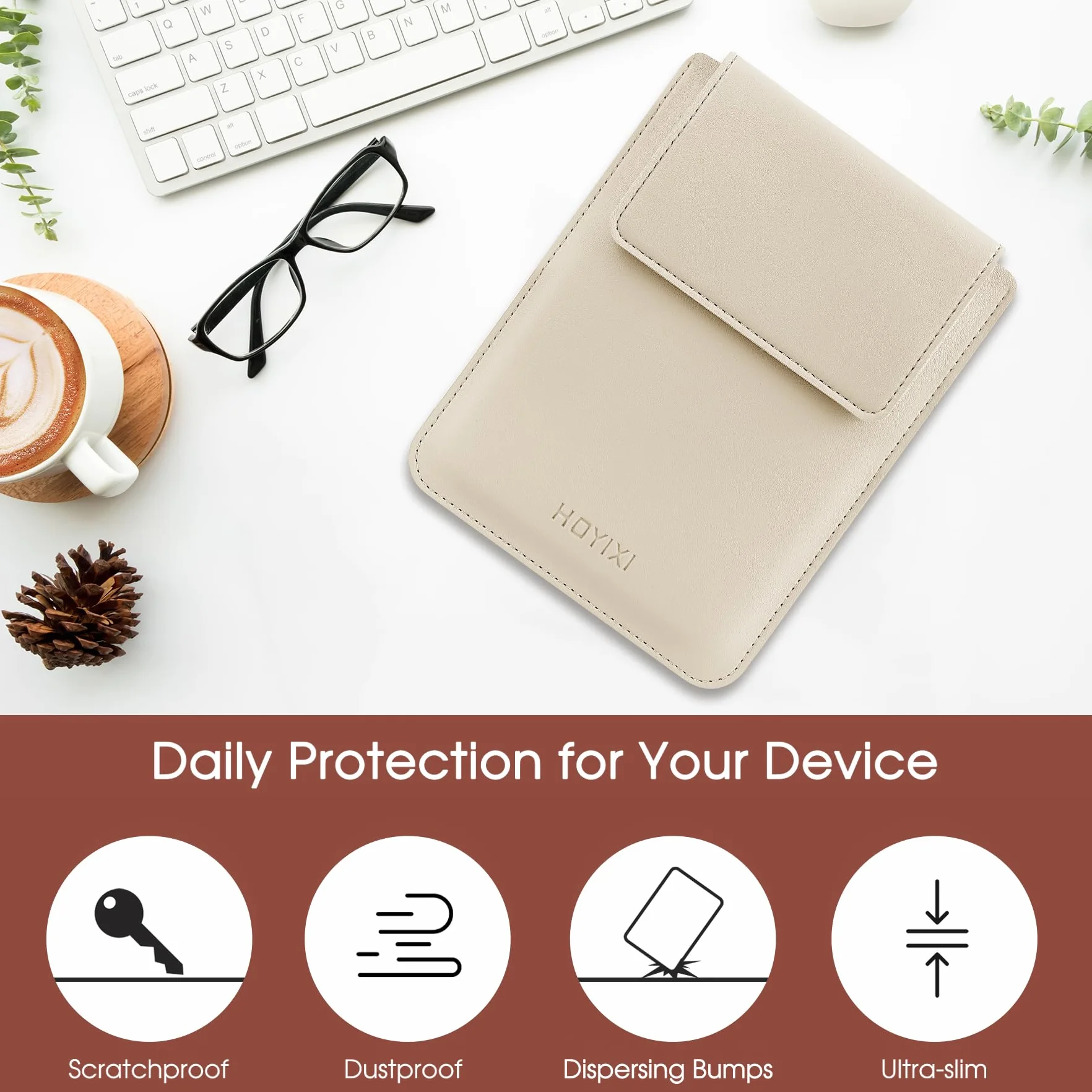 HoYiXi Uniwersalne etui do 6,8" 7" Paperwhite / Colorsoft / Signature Edition 2025 i 2021 kompatybilne z 6,8" Kobo Clara HD / PocketBook / Tolino / Sony skórzane etui do czytnika e-booków 6,8-7