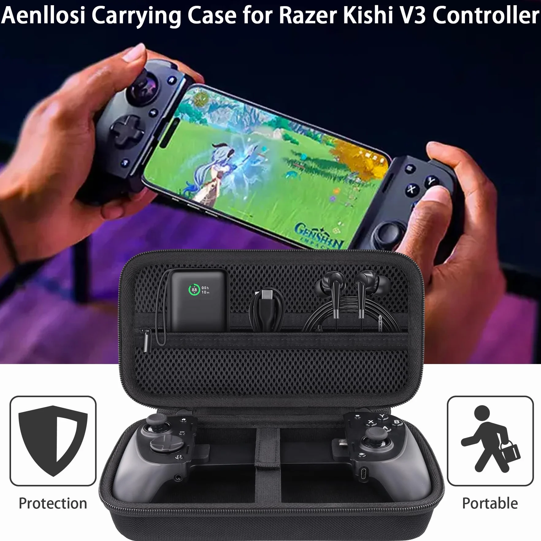 Aenllosi do gamepad Razer Kishi V3, twarde etui ochronne do iPhone'a/Androida, czarne (tylko etui)