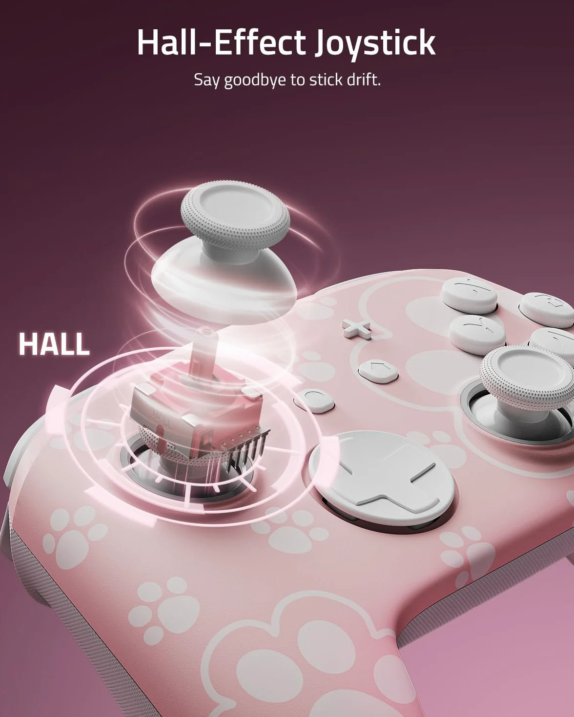 PALPOW Hall Effect Switch Pro Controller bezprzewodowy kompatybilny z Switch 2/OLED/Lite, FUNLAB Firefly Bluetooth Switch, kontroler gamepad z 7 kolorami LED/paddle/Turbo – kocia łapa, różowy