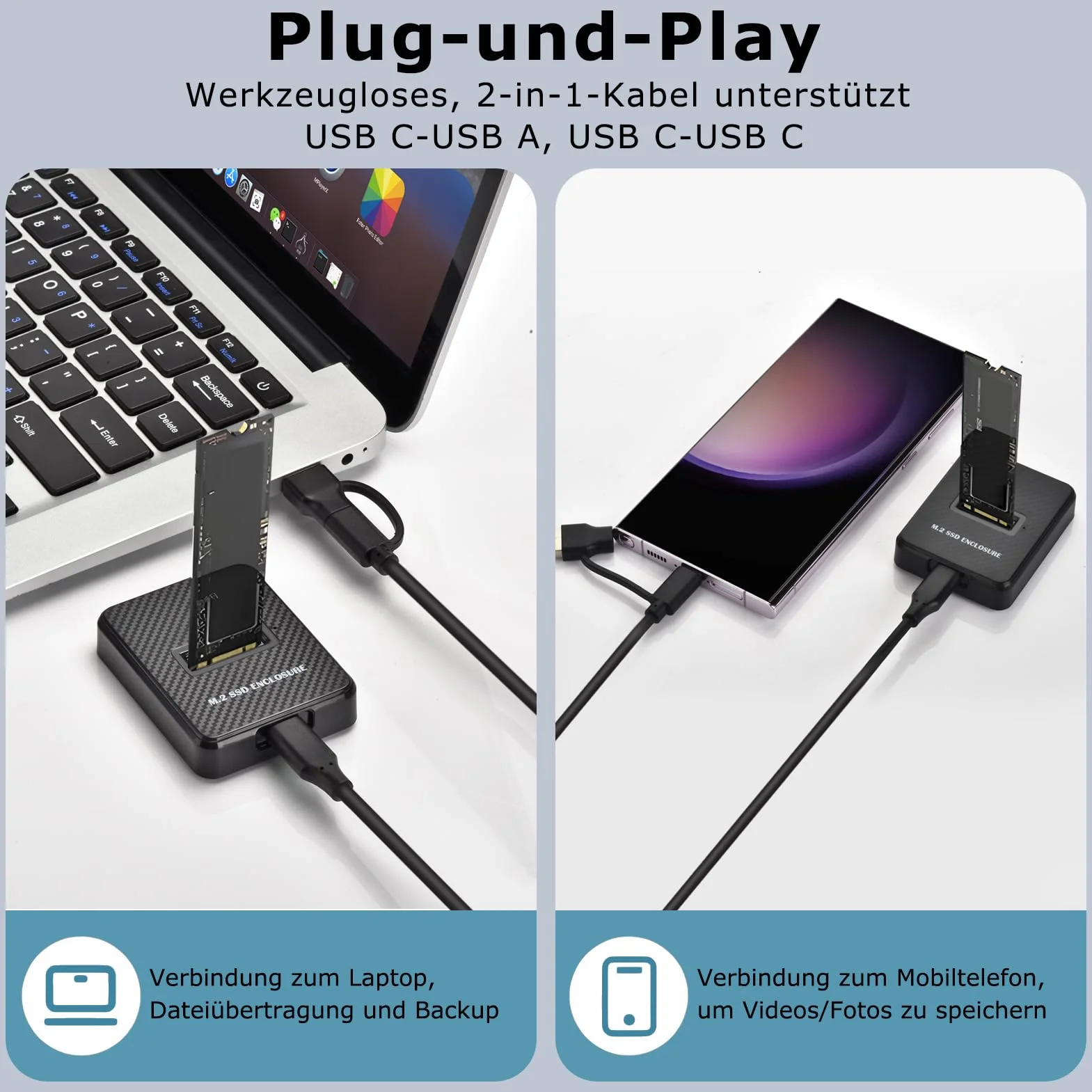 M.2 NVMe & SATA Stacja dokująca do dysków twardych, 10 Gbps NVMe USB adapter do M-Key B+M Key, USB 3.1 Gen2 podwójny protokół M2 SSD obudowa do 2230 2242 2260 2280 SSD