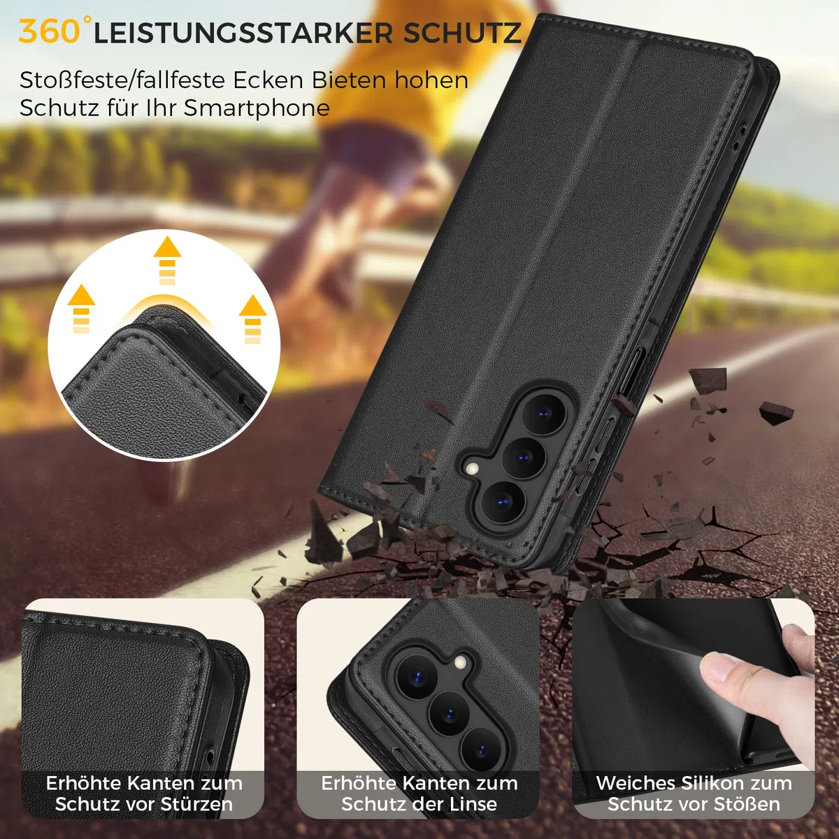 Etui na telefon komórkowy Samsung Galaxy S26 5G, kieszeń na karty premium, skóra PU, etui z klapką, funkcja stojaka, etui Flip Case do Samsung Galaxy S26 5G - czarne