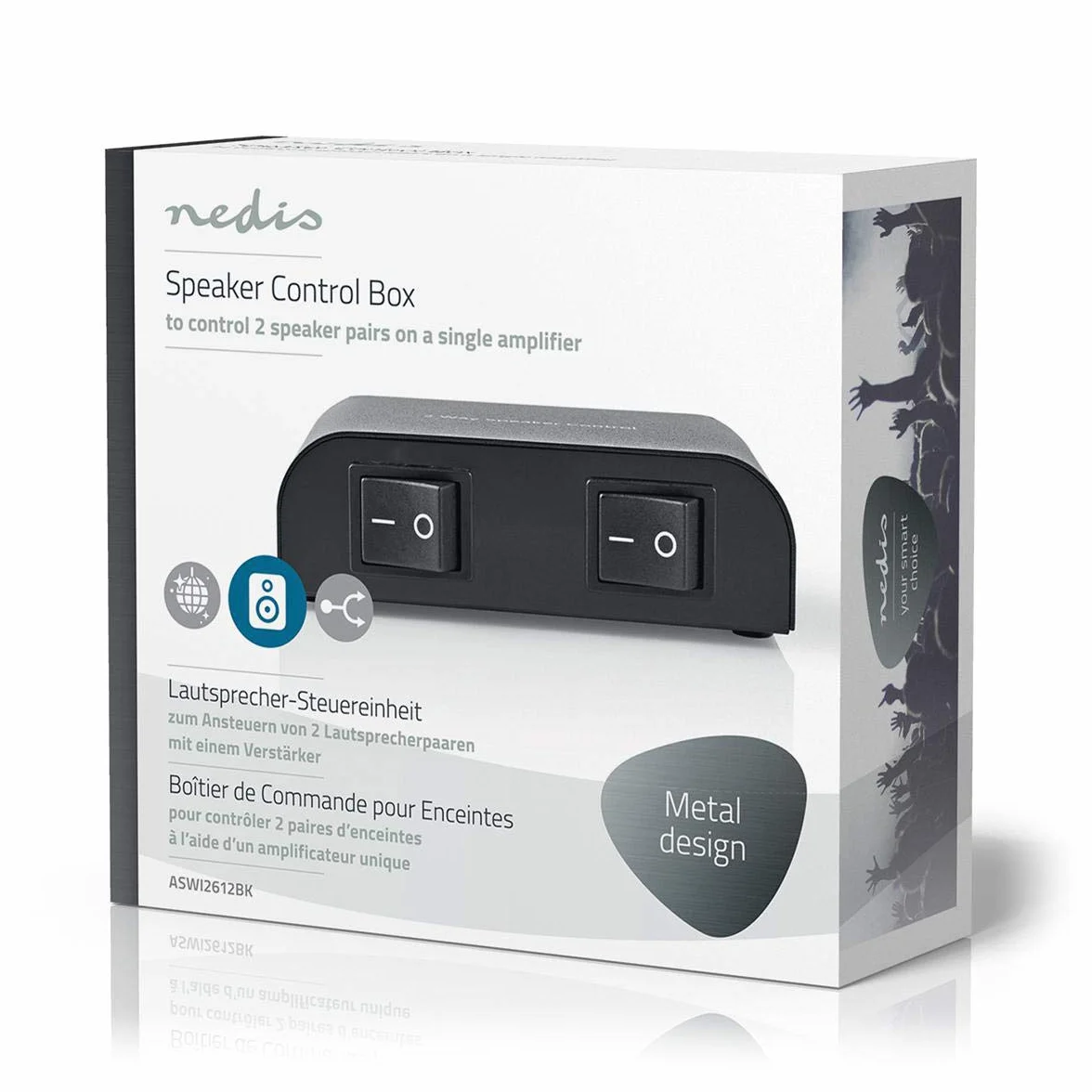 Nedis Głośnik Control Box – przełączanie pomiędzy 2 parami głośników lub jednoczesne odtwarzanie – 2 oddzielne przełączniki kołyskowe – 4-16 omów, 150 W – czarny