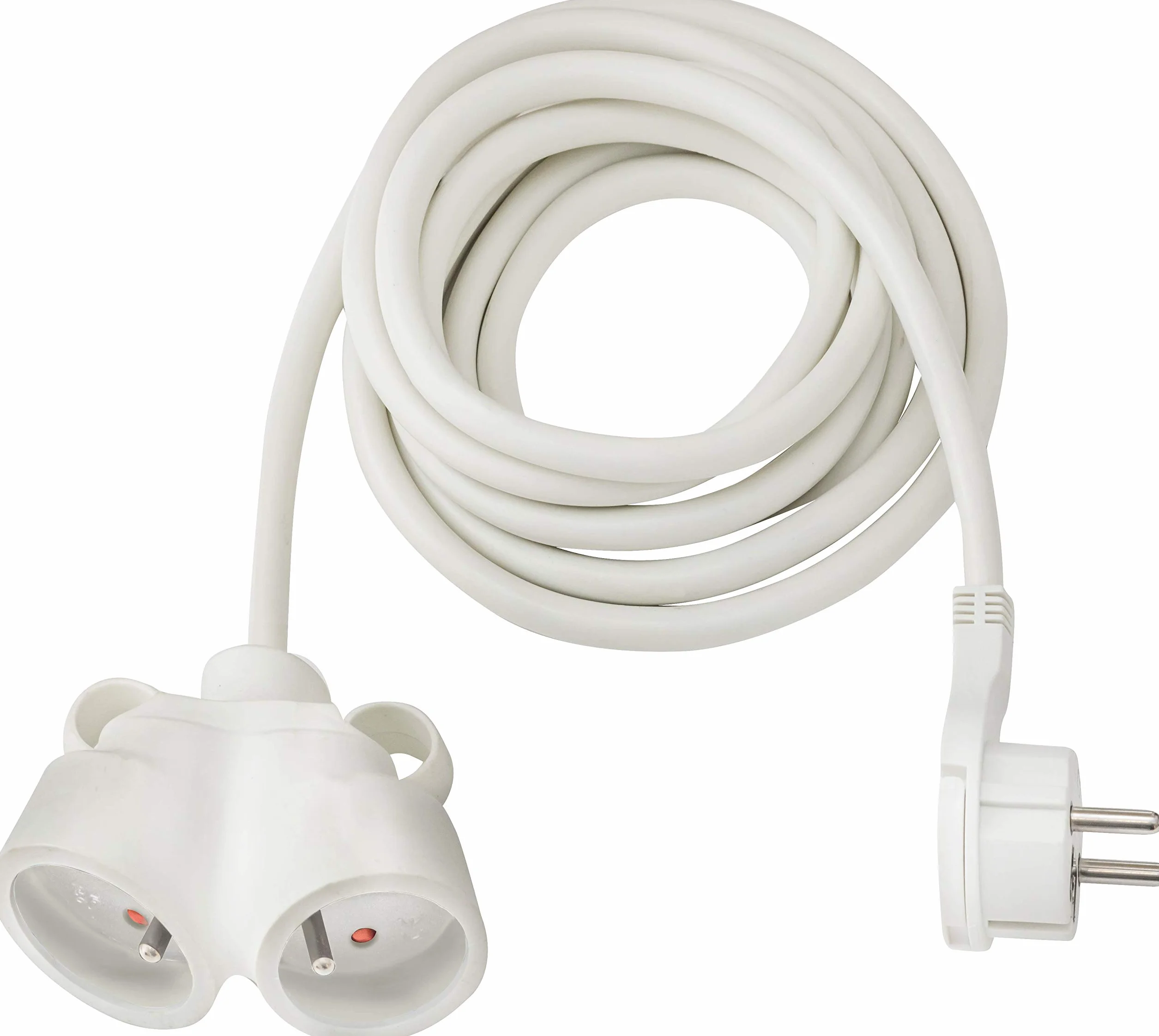 Brennenstuhl Kabel przedłużający 2m z płaską wtyczką i podwójnym gniazdem (do użytku w pomieszczeniach) 1161821222 Biały