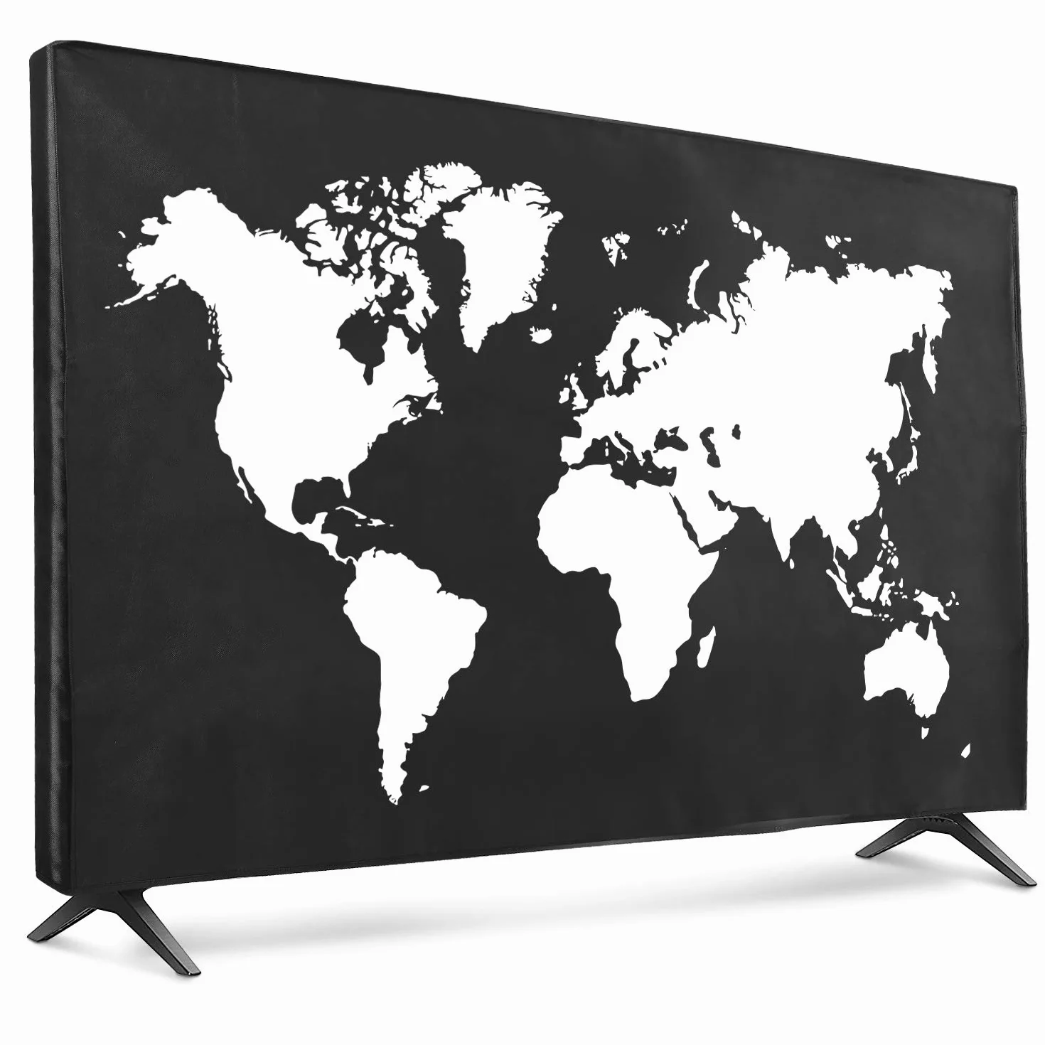 kwmobile Osłona przeciwpyłowa do telewizora 139.7 cm - ochraniacz na telewizor z płaskim ekranem - zarys podróżny biały/czarny