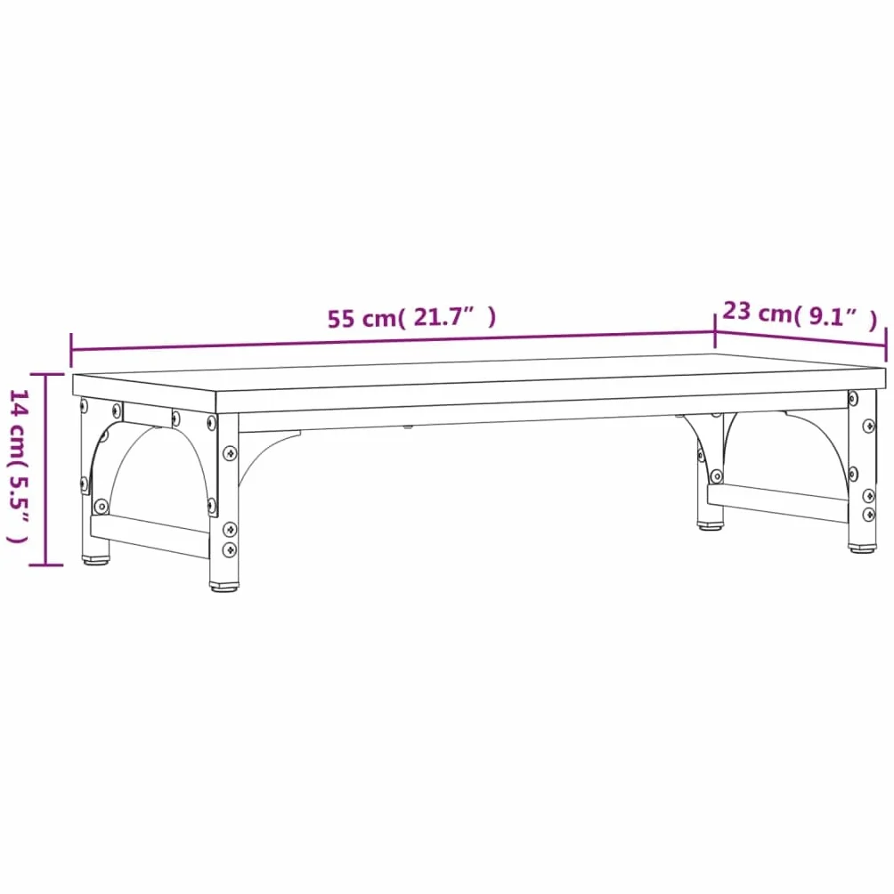 vidaXL Podstawka pod monitor, przydymiony dąb, 55x23x14 cm, podkładka pod monitor, półki na klawiaturę, półki pod klawiaturę, półka na klawiaturę