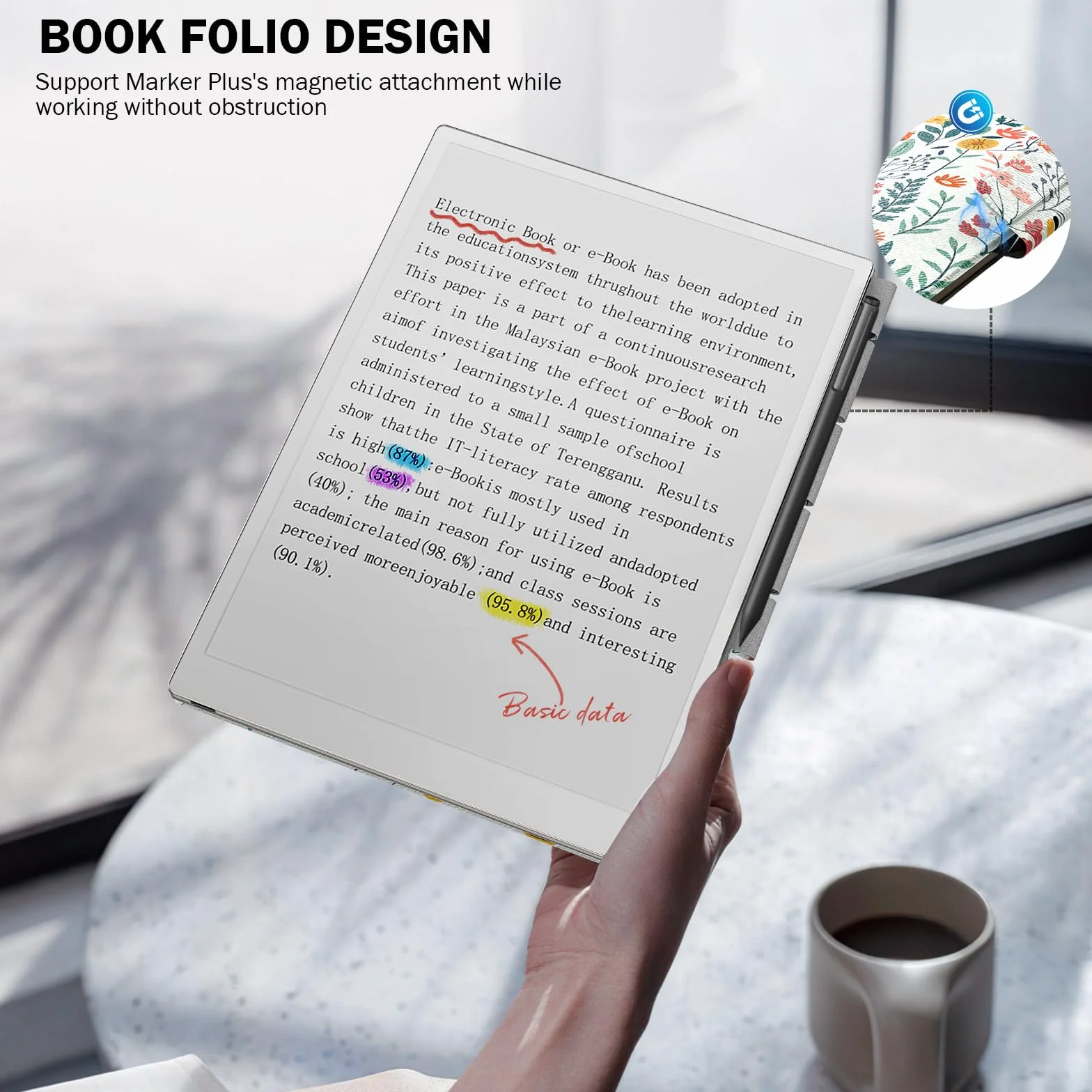 MoKo Case for Remarkable Paper Pro 2024 11.8" Lightweight Ultra-Thin Magnetic Case with Pen Clasp Auto Sleep/Wake Flowers