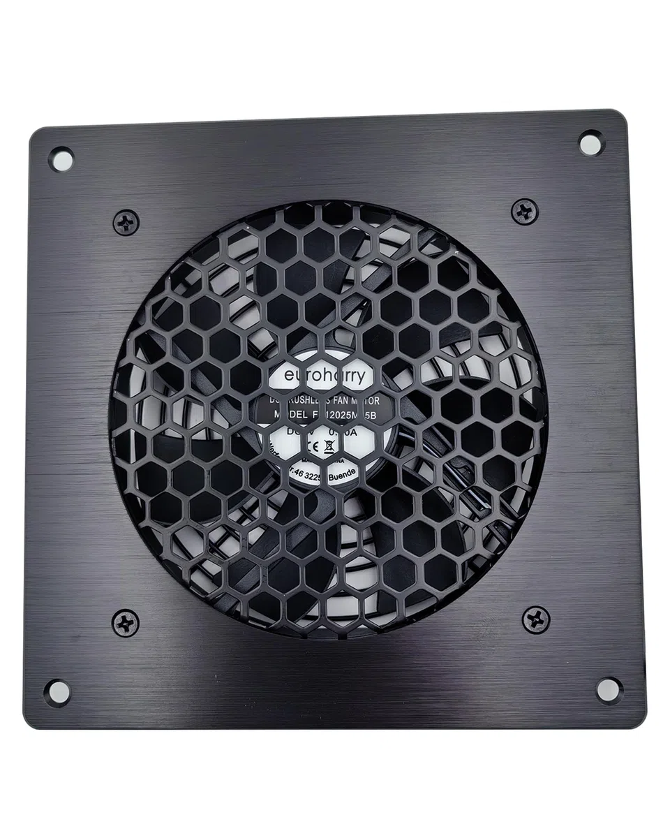 Wentylator USB 120 mm, cyfrowy wyświetlacz sterowany temperaturą, cichy system wentylatora, wentylator 5 V z nowoczesną, szczotkowaną czarną ramą aluminiową do szafek kina domowego AV