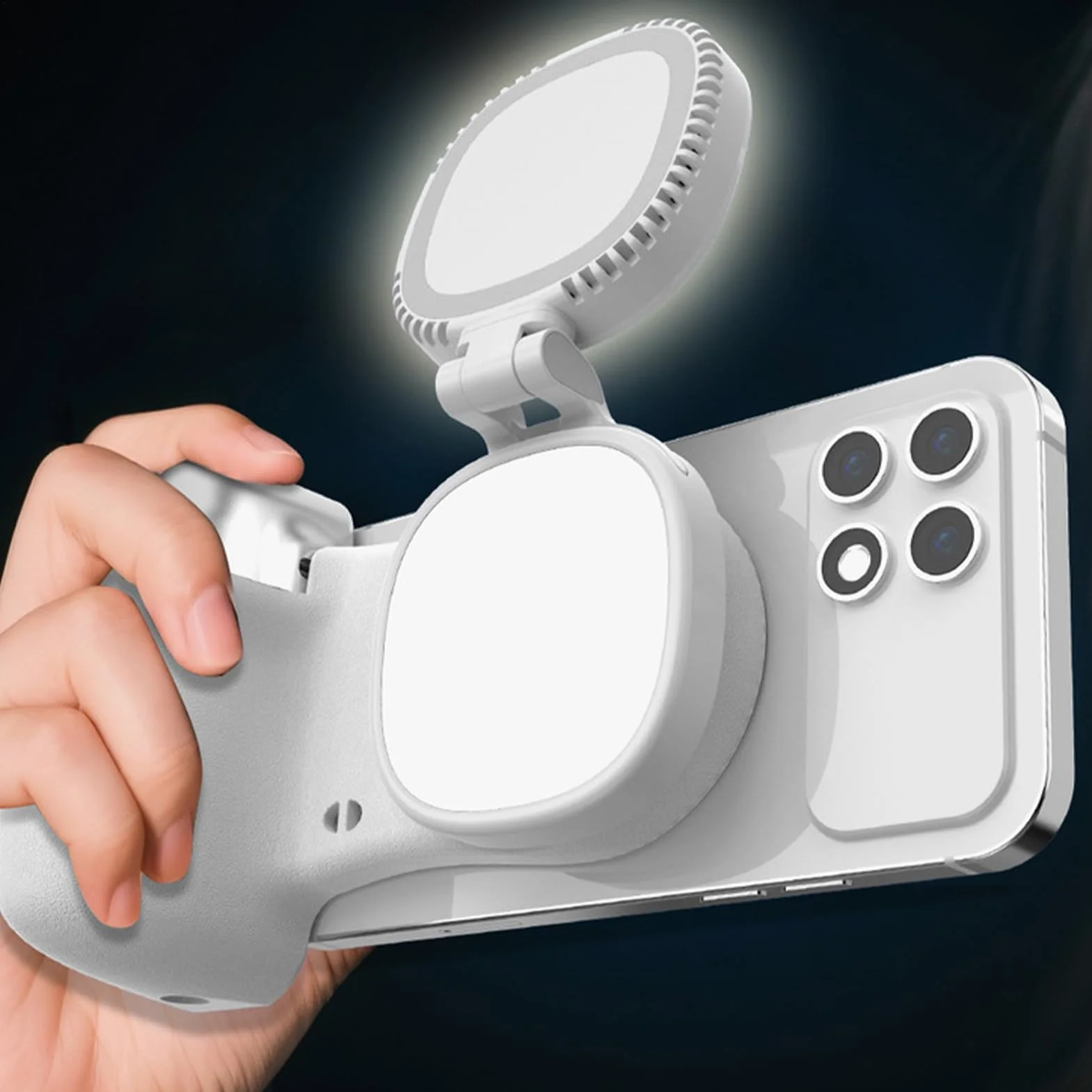 Magnetic Phone Camera Rotatable Selfie Attachment LED Light Selfie Handle Adjustable Grip Stable Magnetic Mount Vlogging Photography Travel Studio Home Recording Tool