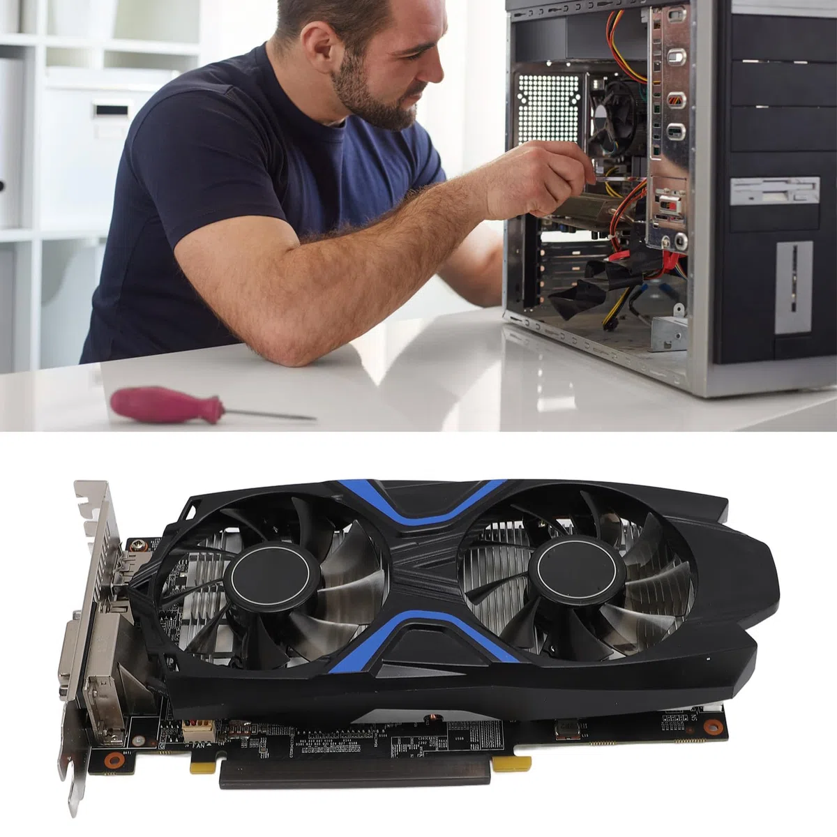 Karta Graficzna do Gier, Podwójny Wentylator Chłodzący, 4 GB 128-bitowa Karta GDDR5 dla 7 8 10 dla 1050Ti, Wzmocniony materiał PCB, częstotliwość Rdzenia 1392 MHz,