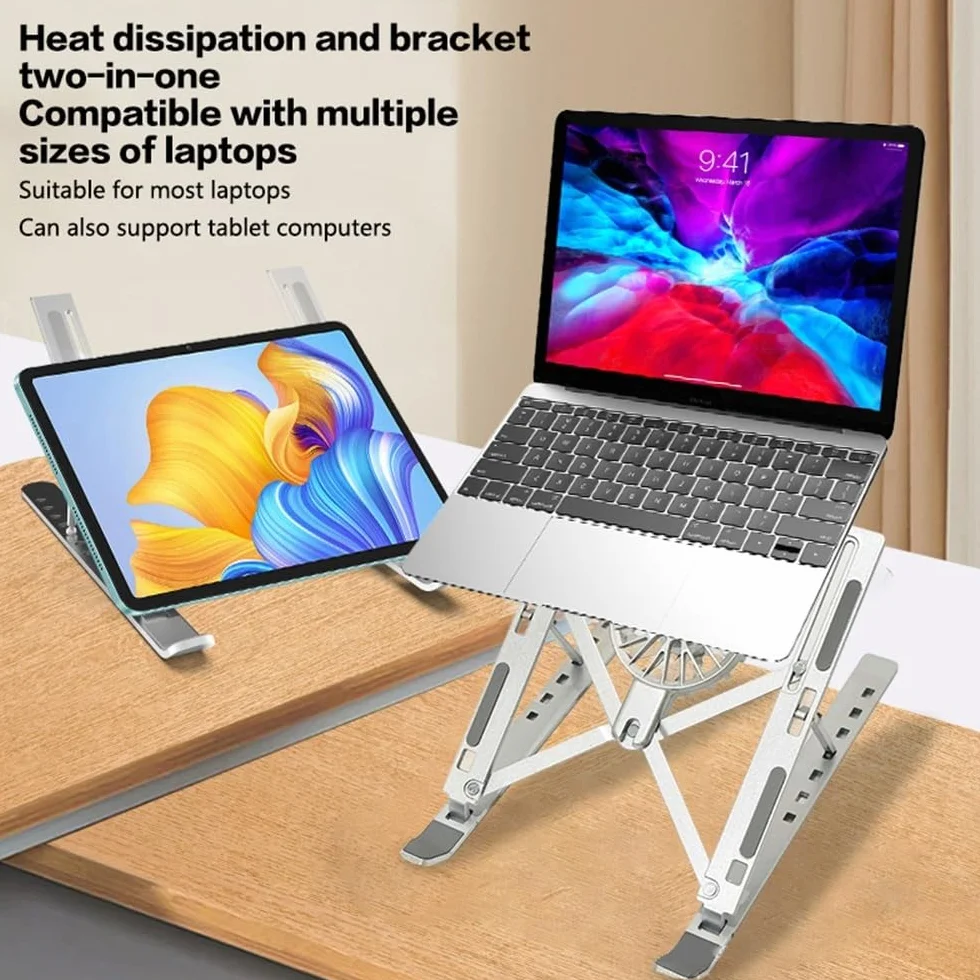 Podstawka pod laptopa Podstawka chłodząca do laptopa na biurko, przenośny, składany uchwyt z wentylatorem tabletu i notebooka 16-18 cali(Silver,16inch)