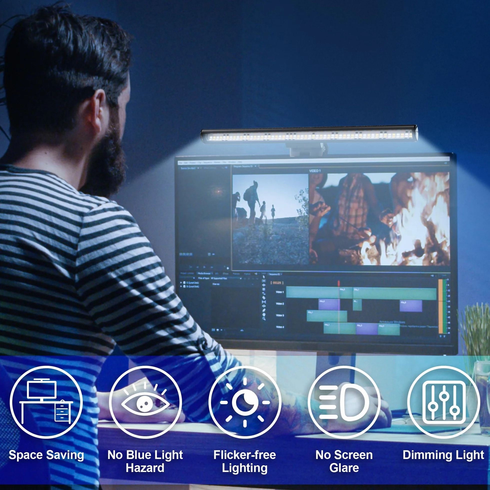 Lampa LED do monitora komputerowego z regulowanymi trybami oświetlenia i 10 poziomami jasności Eye Care
