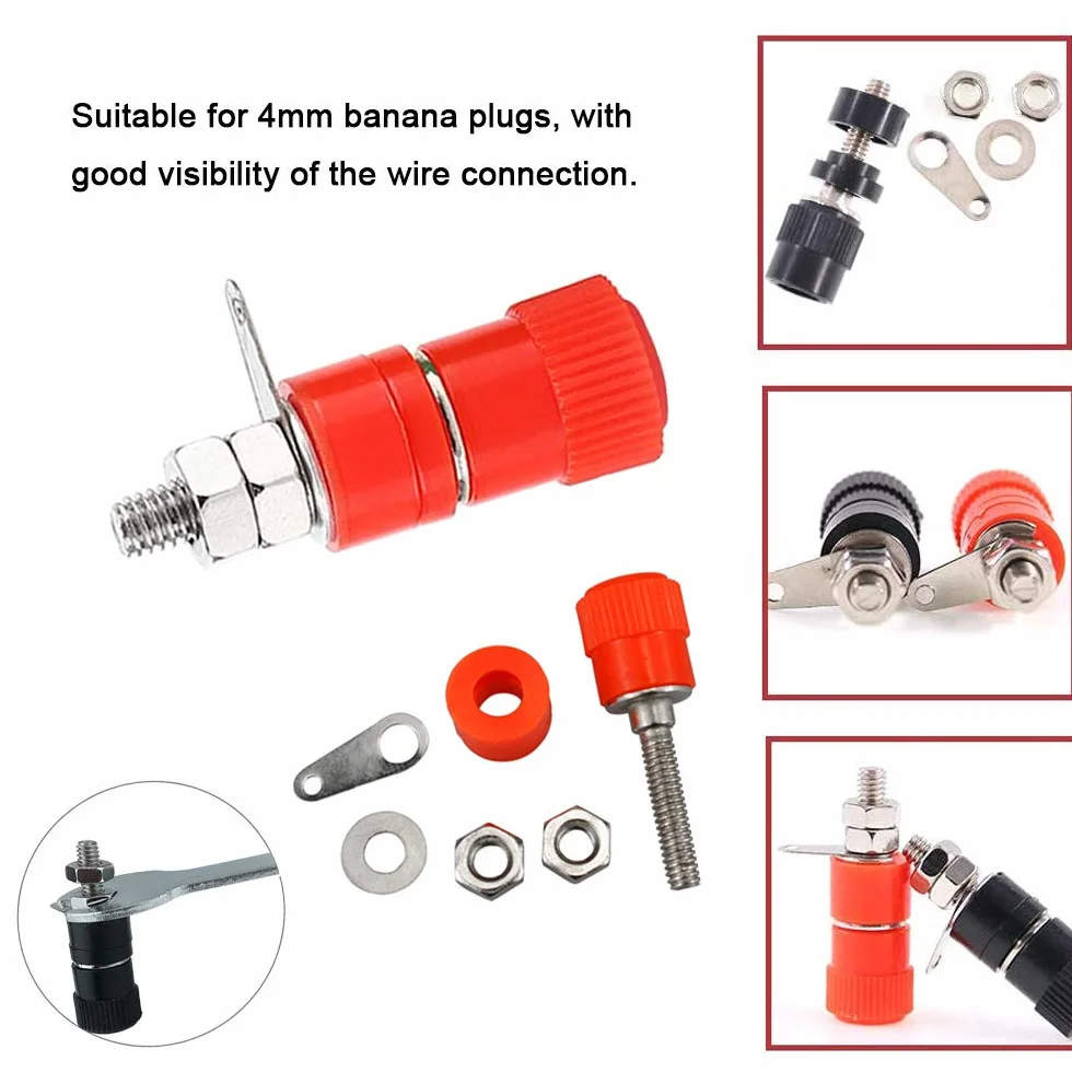20 par 4 mm Zestaw wtyczek bananowych, niklowana wtyczka bananowa i gniazdo bezpieczeństwa, do głośników, odbiornika audio/wideo (czerwony, czarny)