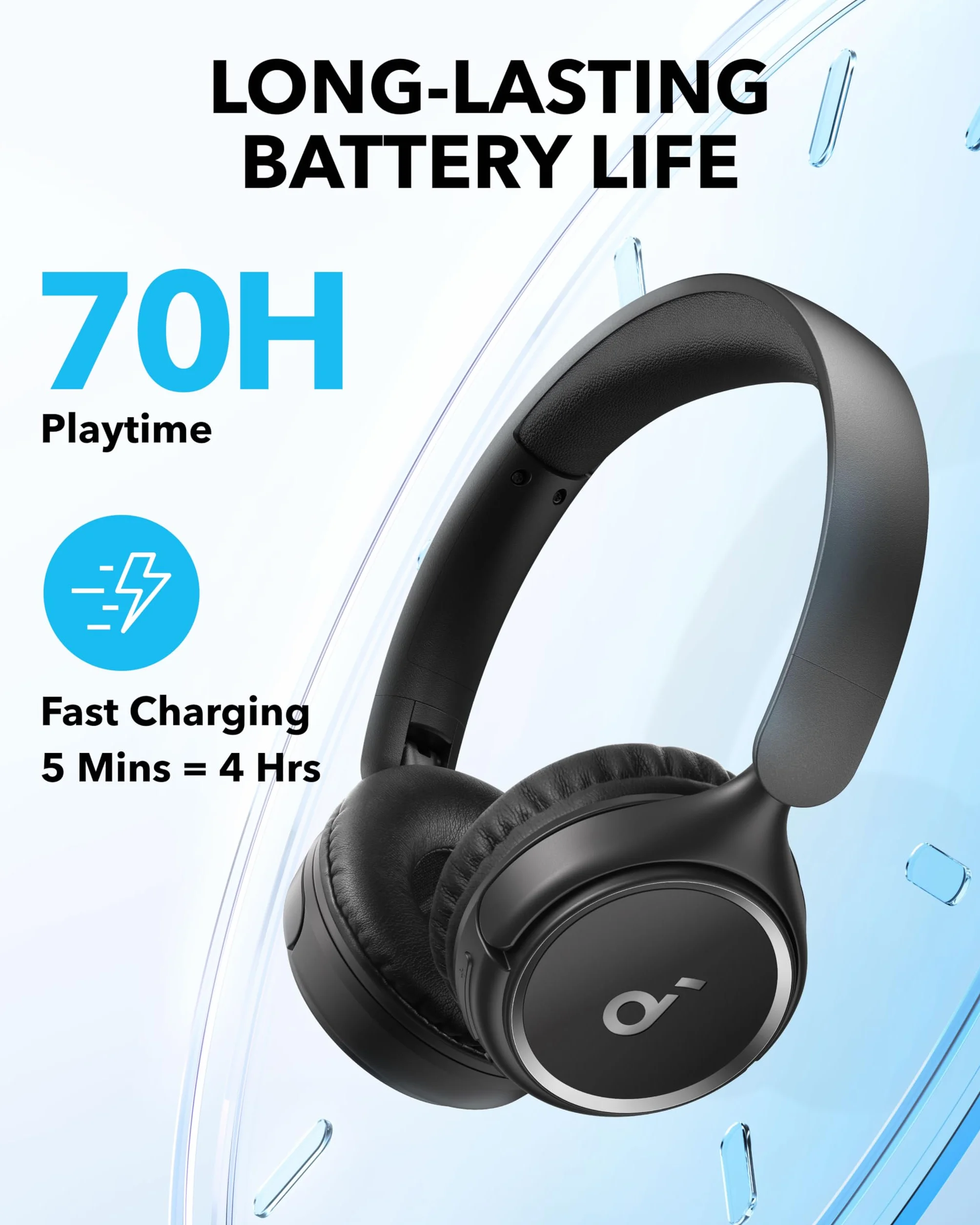 soundcore H30i(odnowiona) Bezprzewodowe słuchawki nauszne z możliwością złożenia z czystym basem, czas odtwarzania 70 h, Bluetooth 5.3, lekkie i wygodne, łączność z aplikacją, połączenie wielopunktowe