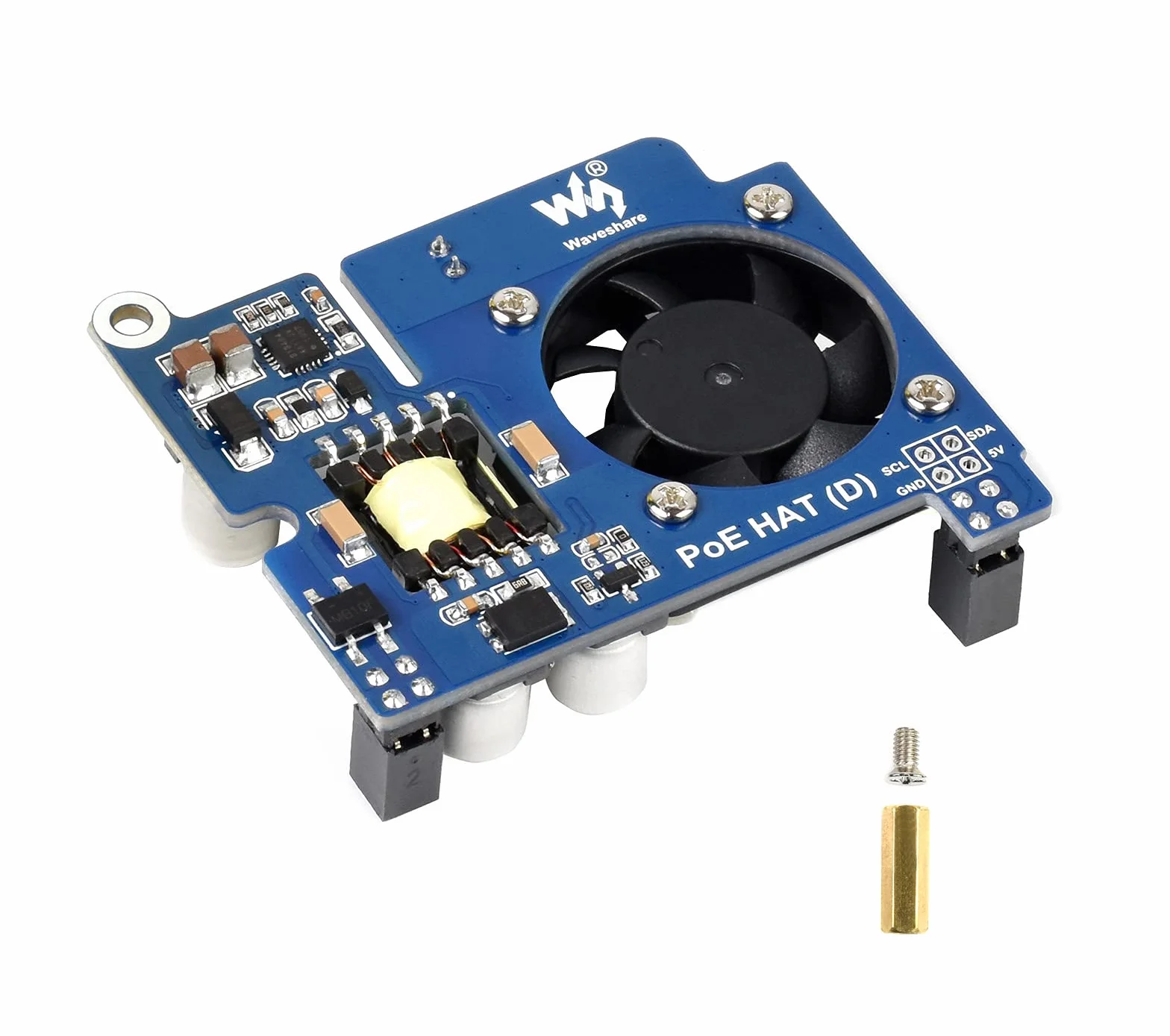 Waveshare PoE HAT (Power Over Ethernet) do Raspberry Pi 4B / 3B +, zgodność z IEEE 802.3af, wyjście DC 5 V 2,5 A, wentylator poE HAT, kompatybilny z oficjalną obudową Raspberry Pi 4B 3B+
