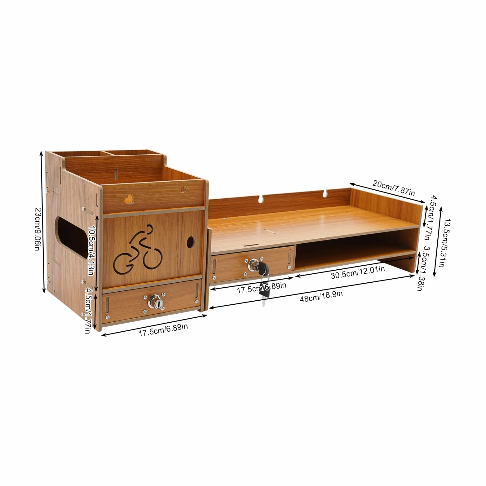 Stojak pod monitor z uchwytem na telefon komórkowy i szufladą, półka, 48 x 20 x 13,5 cm, drewniana podstawa, stojak na laptopa, laptopa, notebooka, drukarki