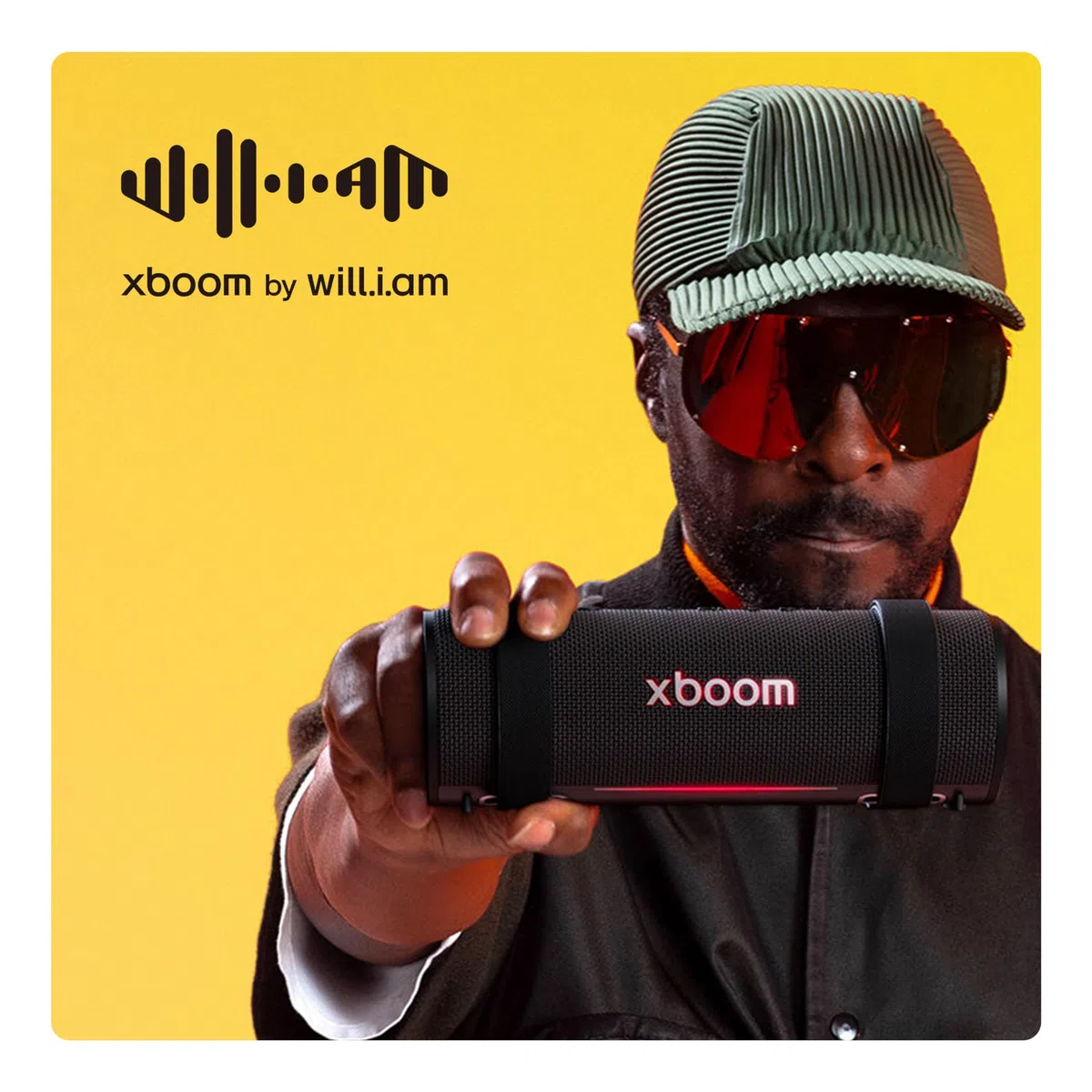 LG xboom Grab by will.i.am, xboom Signature Sound, przenośny głośnik Bluetooth, do 20 godzin odtwarzania, odporność na kurz i wodę IP67, trwałość MIL-STD 810H, regulowany pasek do noszenia