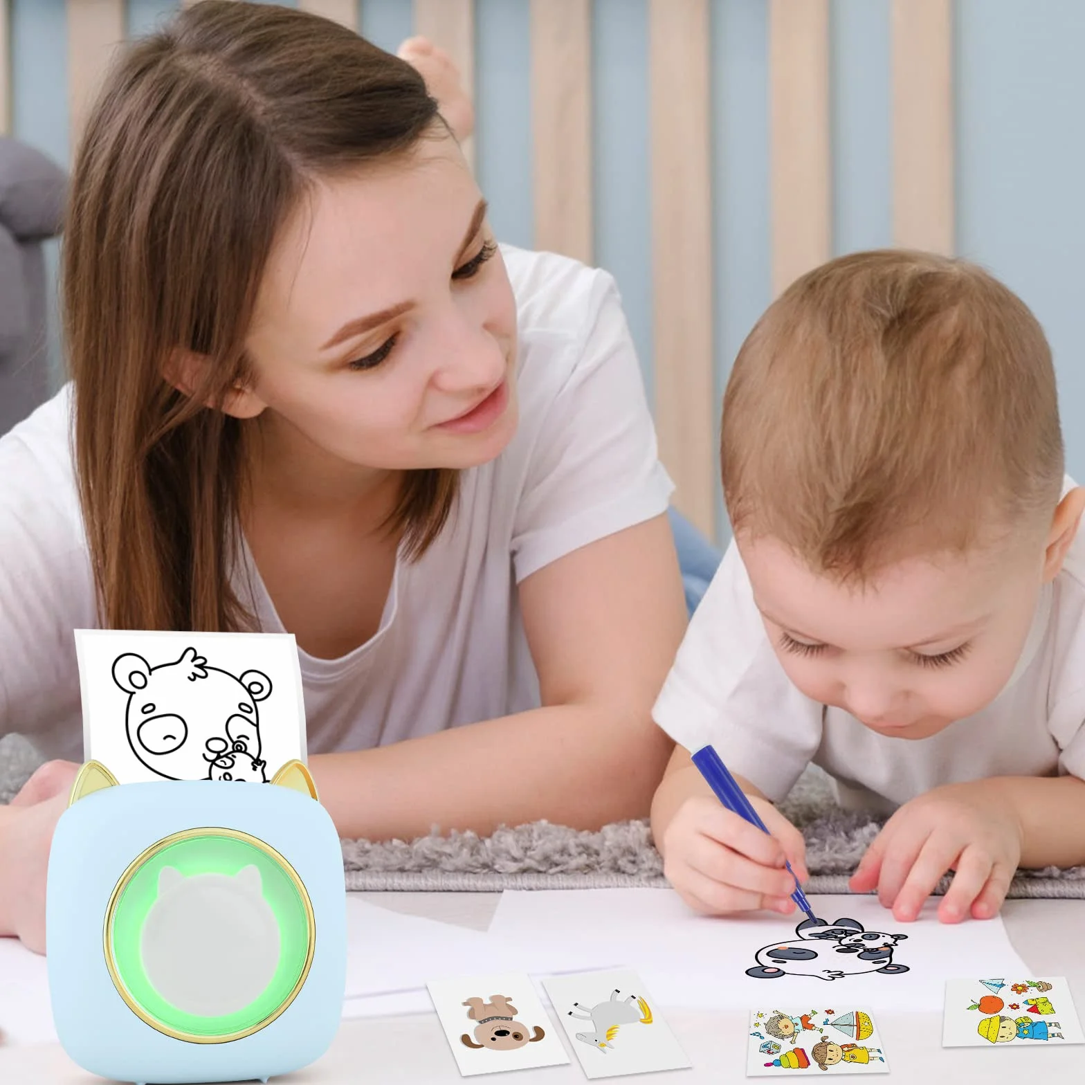 GuKKK Mini drukarka, mobilna drukarka fotograficzna, przenośna, mini drukarka fotograficzna z siedmioma kolorami LED, bezprzewodowa drukarka fotograficzna, drukarka termiczna do smartfonów, drukarka