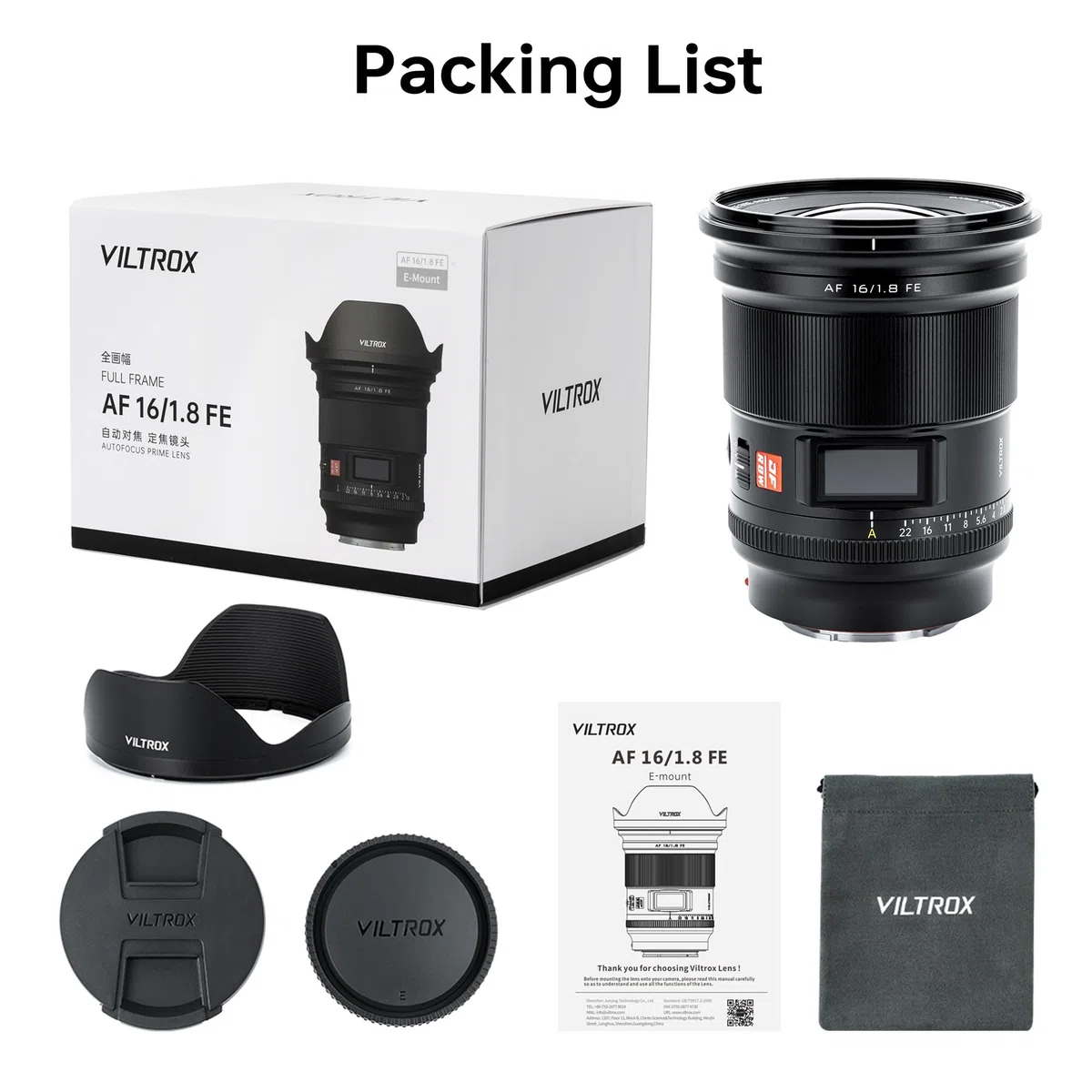VILTROX Pełnoklatkowy obiektyw AF 16 mm f/1,8 FE, obiektyw autofokusa kompatybilny z aparatami bezlusterkowymi Sony E-Mount Alpha a7 a7II a7III a7R a7RII a7RIII a7RIV a7S a7SII a9 a7C