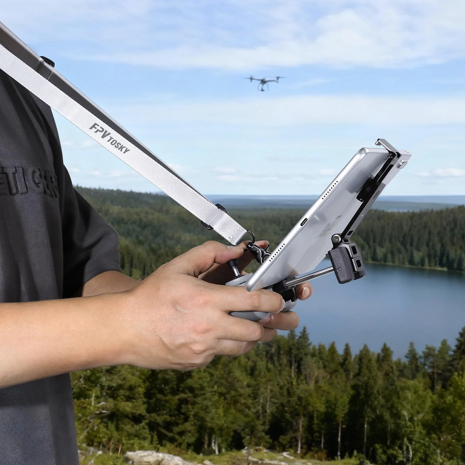 FPVtosky Demontaż uchwyt do tabletu DJI Mini 5/4/3 Pro/Mini 4K/2 SE/Neo 2/Flip, składany uchwyt montażowy iPad 7-12", zawiera obrożę i 2 kable do DJI RC-N1/N2/N3