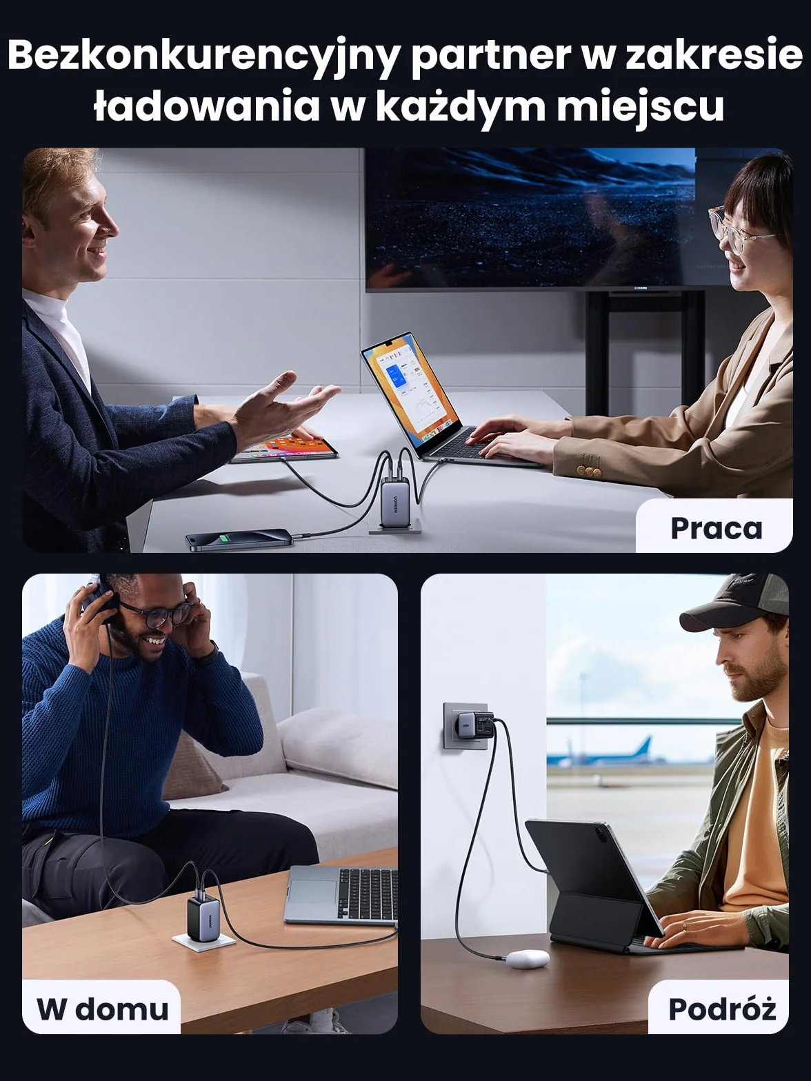 UGREEN Nexode 65 W Ładowarka USB C 4-portowy zasilacz GaN Wiele szybkich ładowarek Ładowarka PD Obsługuje PPS 45 W Kompatybilna z MacBookiem Pro/Air, iPadem Pro, serią iPhone 16-8, Galaxy S24