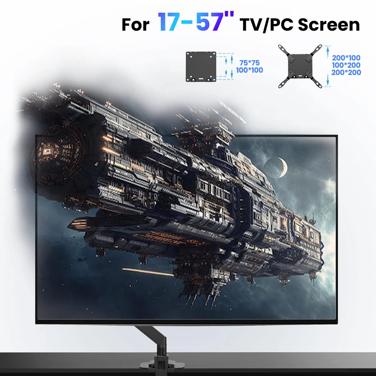 PUTORSEN 17-57-calowe ramię monitora Ultrawide i uchwyt biurkowy do telewizora, do 27 kg, aluminiowy uchwyt biurkowy ze sprężyną gazową, stalowa płyta wzmacniająca, VESA 75 x 75 do 200 x 200