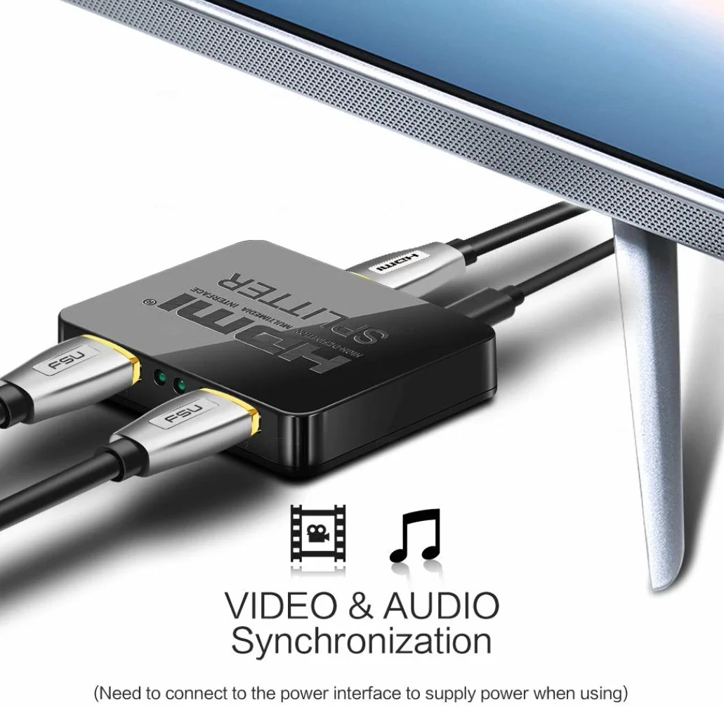 PremiumCord Rozdzielacz HDMI 4K 1-2 porty z zasilaczem USB 2160p UHD 1080p 60Hz 3D HDCP czarny