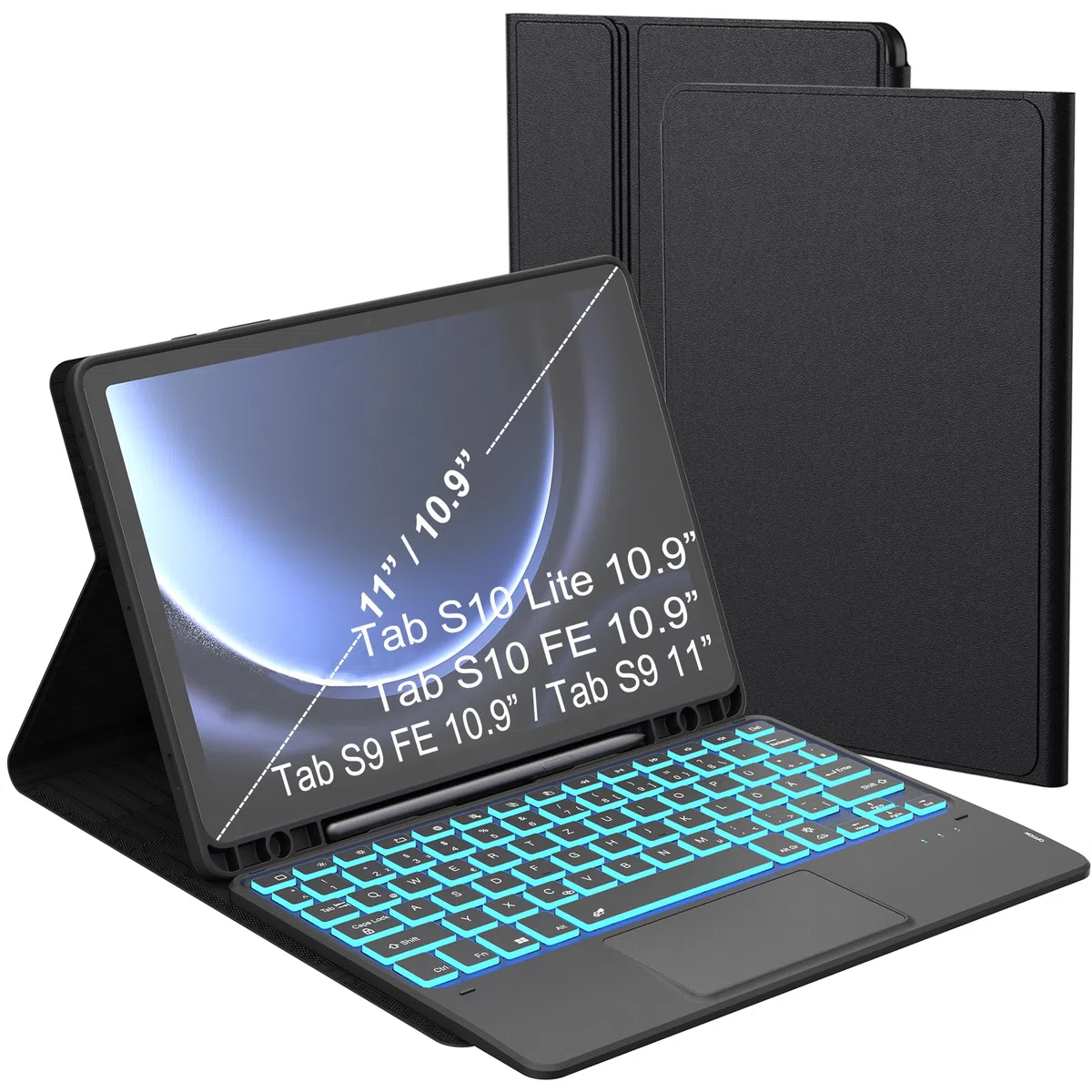 Etui na klawiaturę do Samsung Galaxy Tab S9 FE - 7 kolorowych oświetlenia touchpad tablet Cover z uchwytem na długopis - podświetlana klawiatura niemiecka QWERTZ Layout
