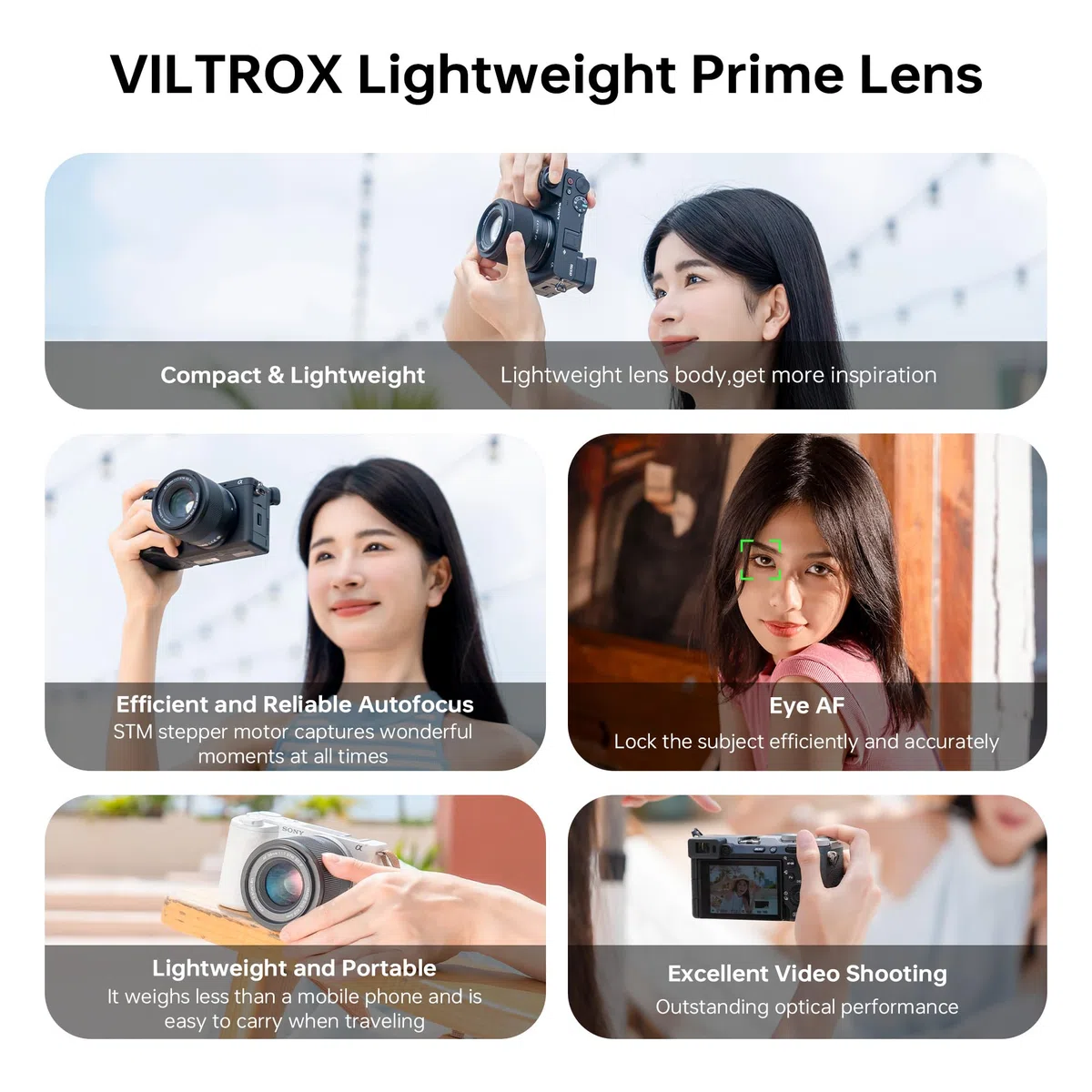 VILTROX 56mm F1.7 AF Obiektyw do mocowania Sony E, obiektyw stałoogniskowy APS-C o dużej przysłonie f/1.7 zgodny z aparatami Sony E Alpha a7cr a7cii a7c a6700 zv-e100 a6600 a6400 a7iv a7iii