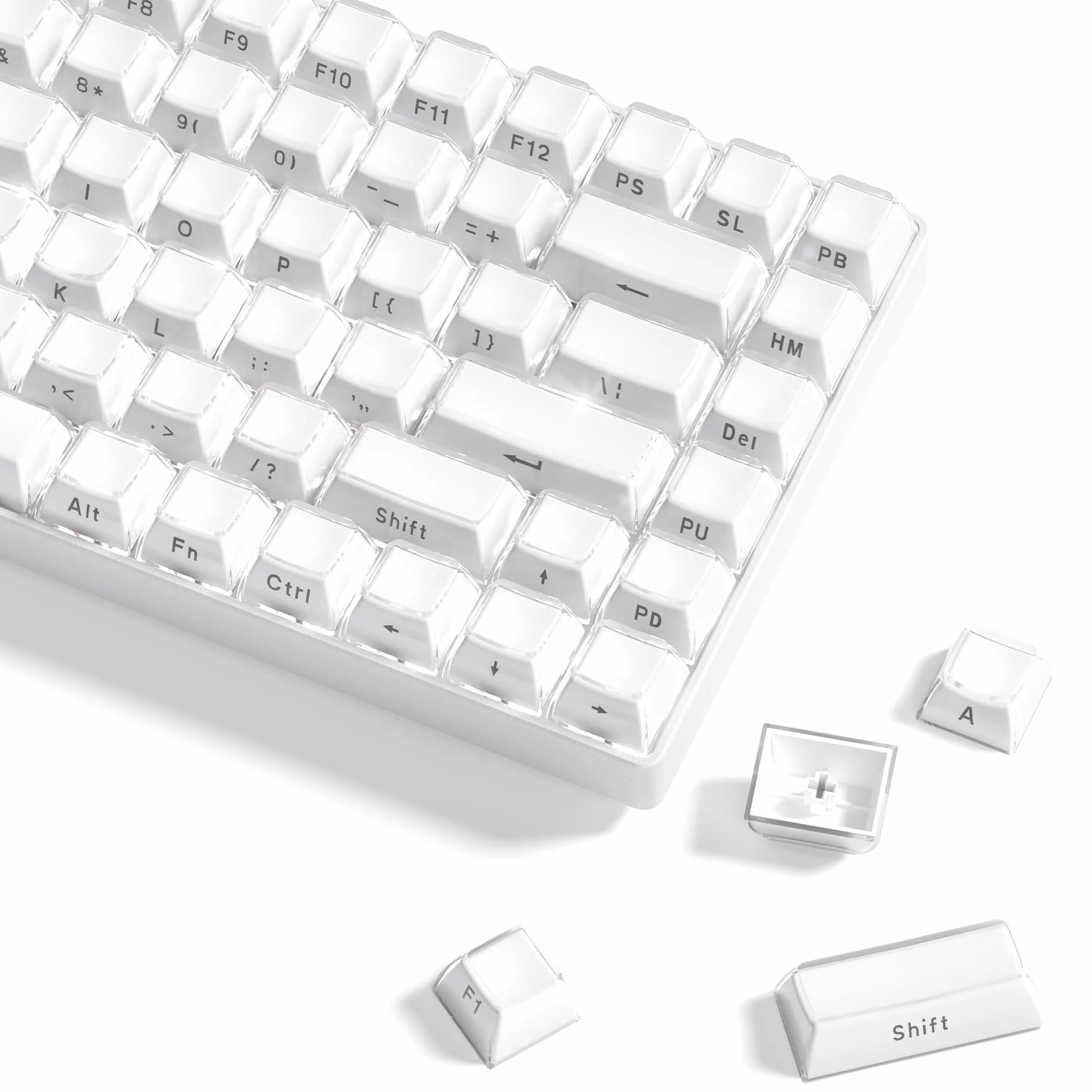 Womier Crystal Jelly 60, 65, 75, 100%, klawisze do klawiatury mechanicznej, nadruk boczny, urocze klawisze profilu OEM, Cherry Gateron MX 113%, biały