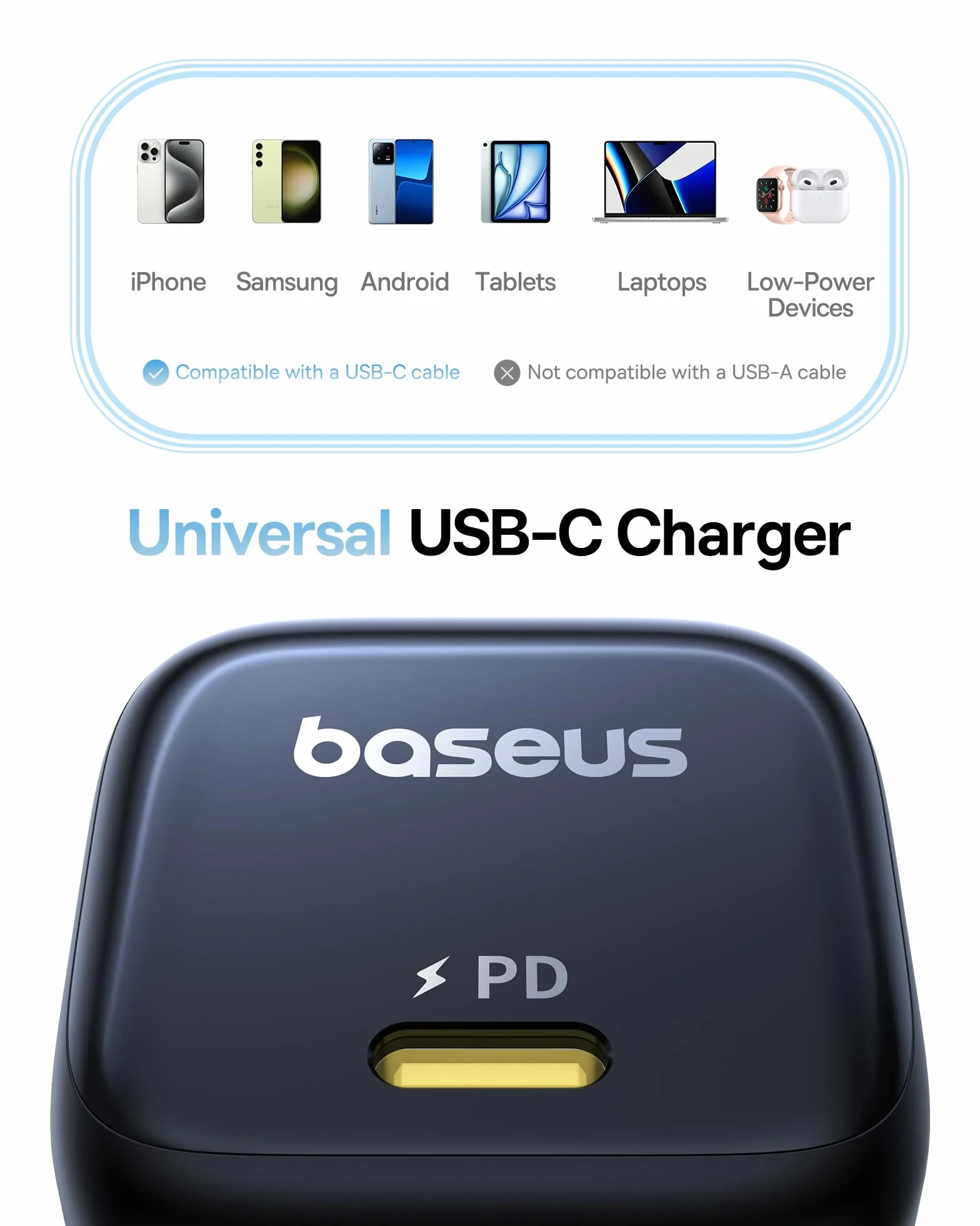 Baseus PicoGo USB C Ładowarka, 45W USB C Zasilacz PD 3.0 PPS Szybka ładowarka kompatybilna z iPhone 16/16 Pro Max/15-12, Galaxy S24 Ultra, Pixel, iPad Pro/Air, Steam Deck