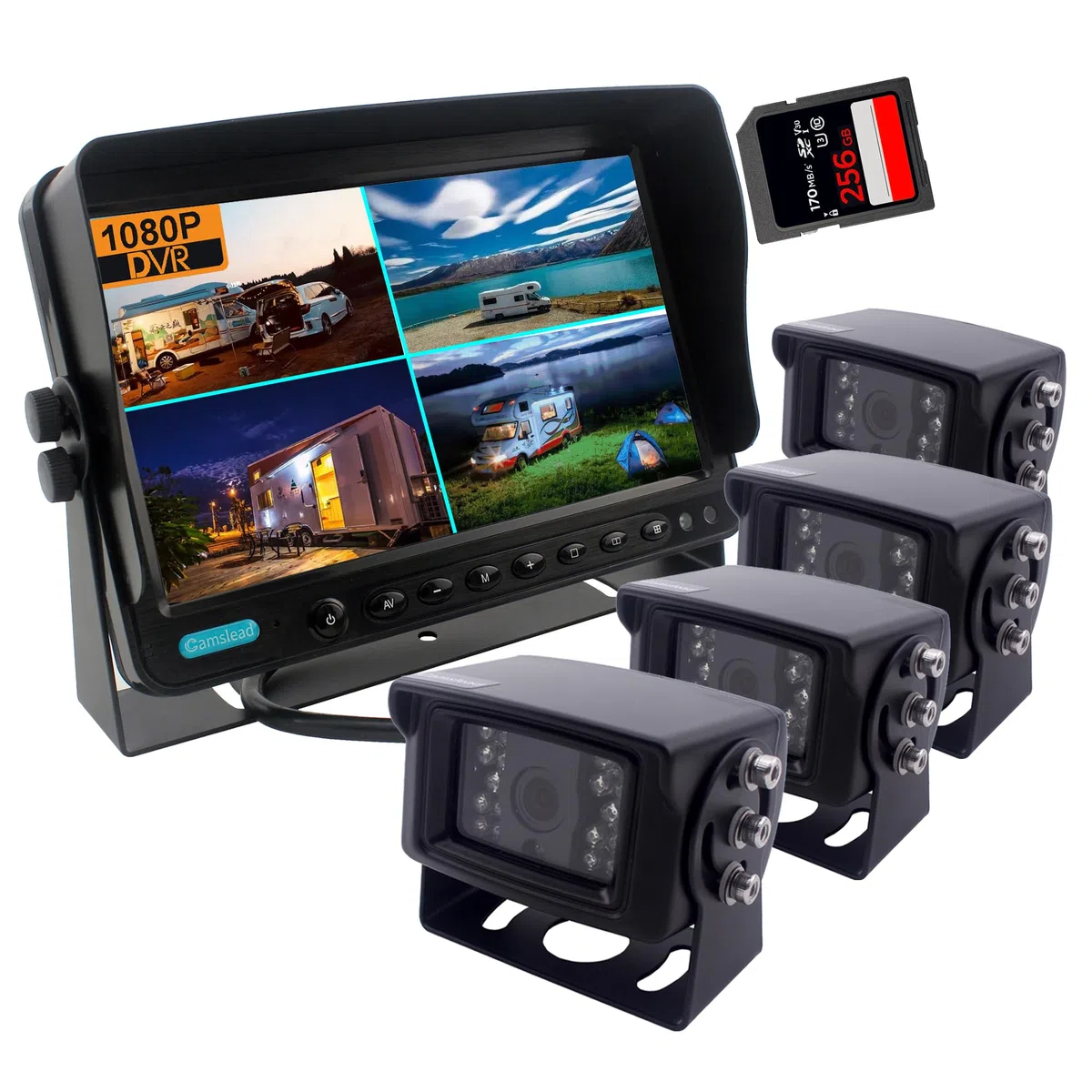 10-calowy monitor System kamery cofania 1080P Rejestrator DVR Obsługa karty SD 256 GB 4-kanałowe wejście Quad Split Screen Kamera cofania 1080P do przyczepy ciężarówki RV Caravan