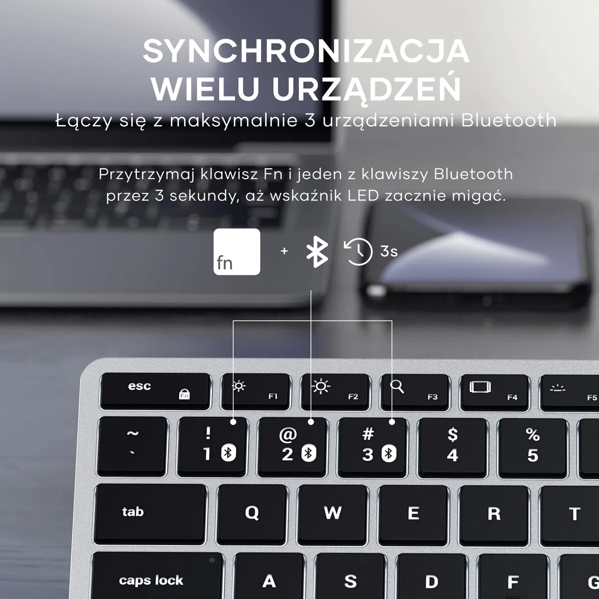 SATECHI klawiatura Bluetooth Slim X1, amerykański układ QWERTY, srebrna | Obsługa wielu urządzeń, aluminiowa obudowa, podświetlane klawisze i ładowanie przez USB-C