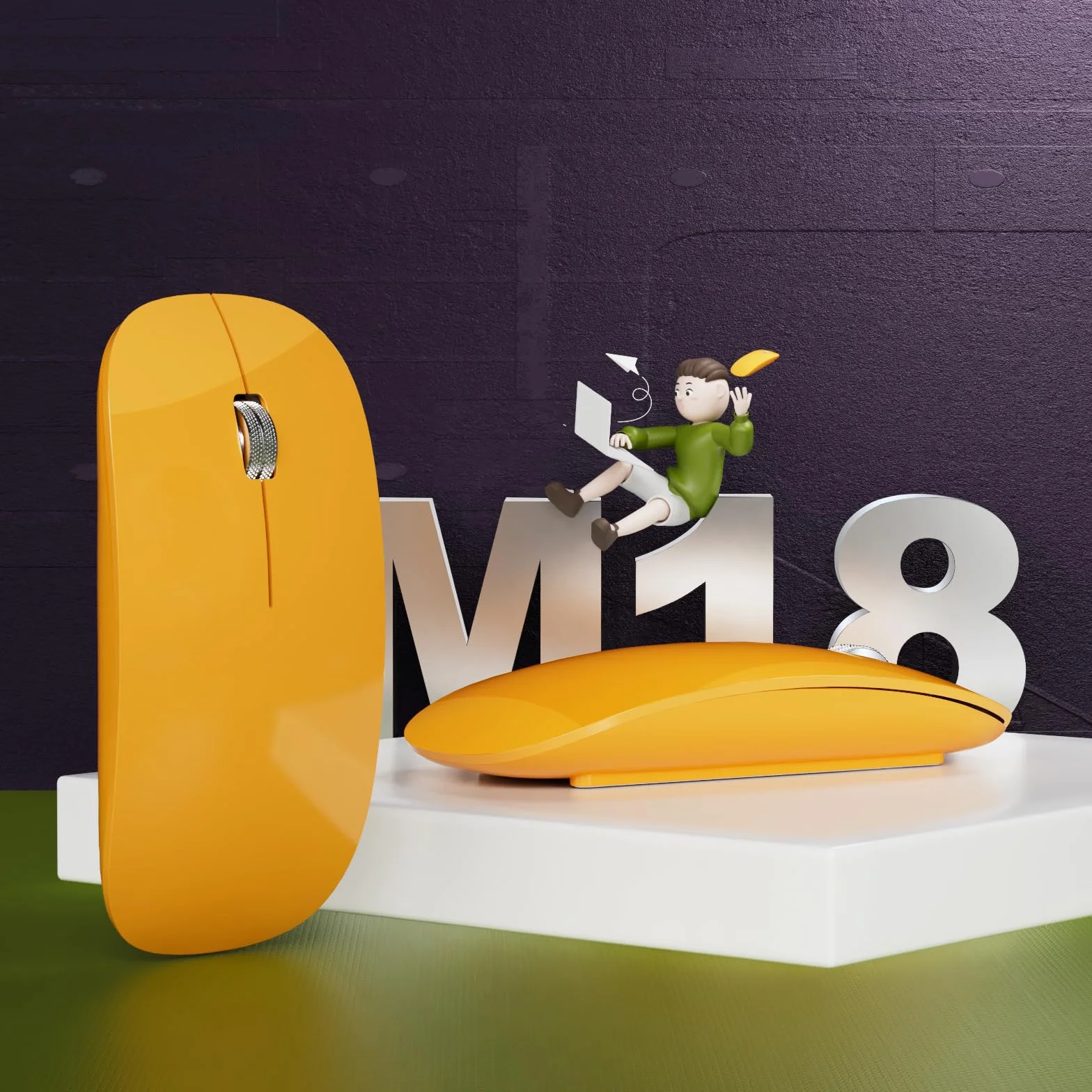 Uiosmuph Mysz Bluetooth, ładowalna mysz bezprzewodowa, cicha trójtrybowa mysz bezprzewodowa (podwójny Bluetooth 5.1 + 2.4 GHz) z odbiornikiem USB, do laptopa/iPada/PC/Maca-Pomarańczowy