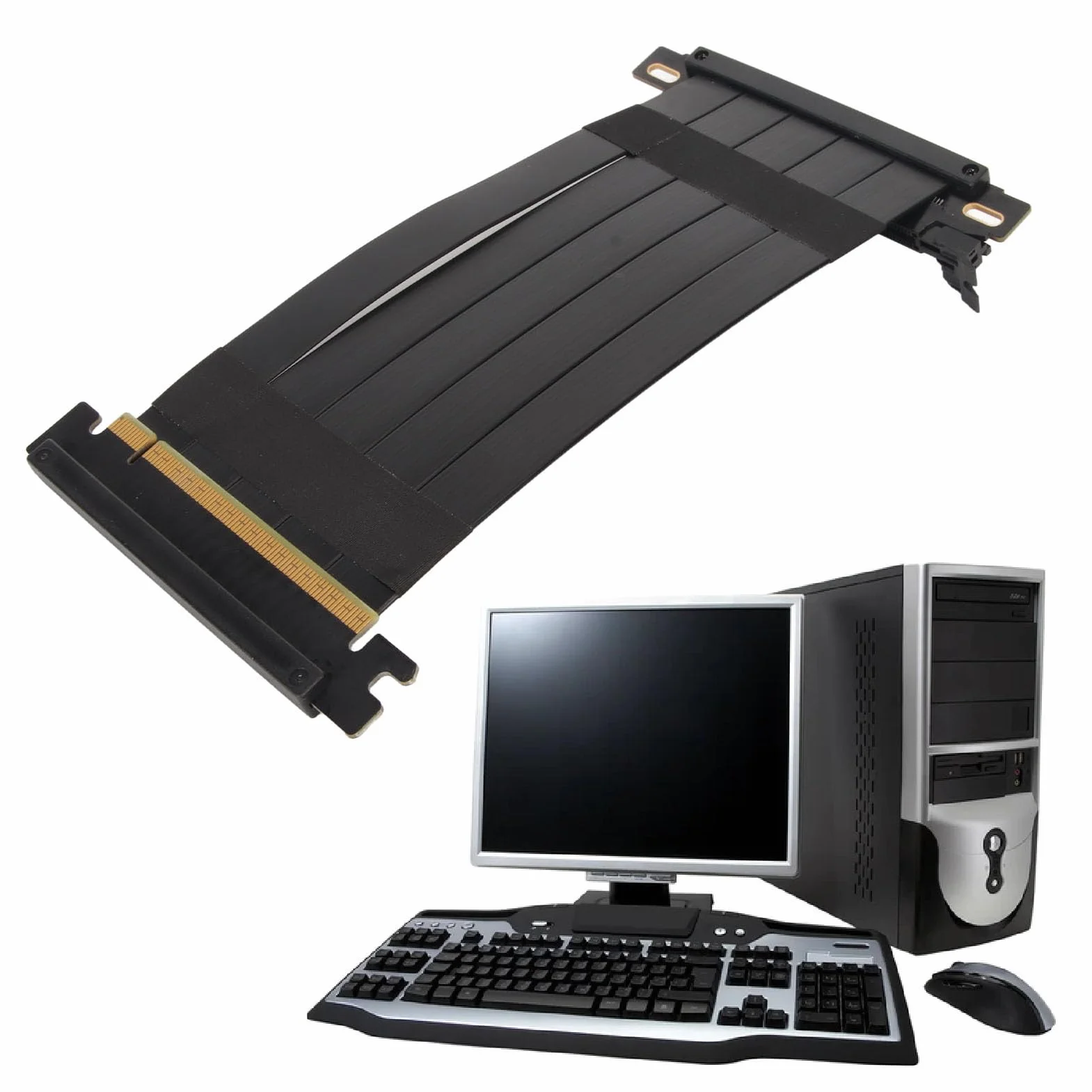 Kabel Riser PCIE 4.0 X16 do RTX 4090, Szybki Elastyczny Dwustronny Przedłużacz GPU 180 Stopni, Kompatybilny z RX 7900 XT (Czarny)