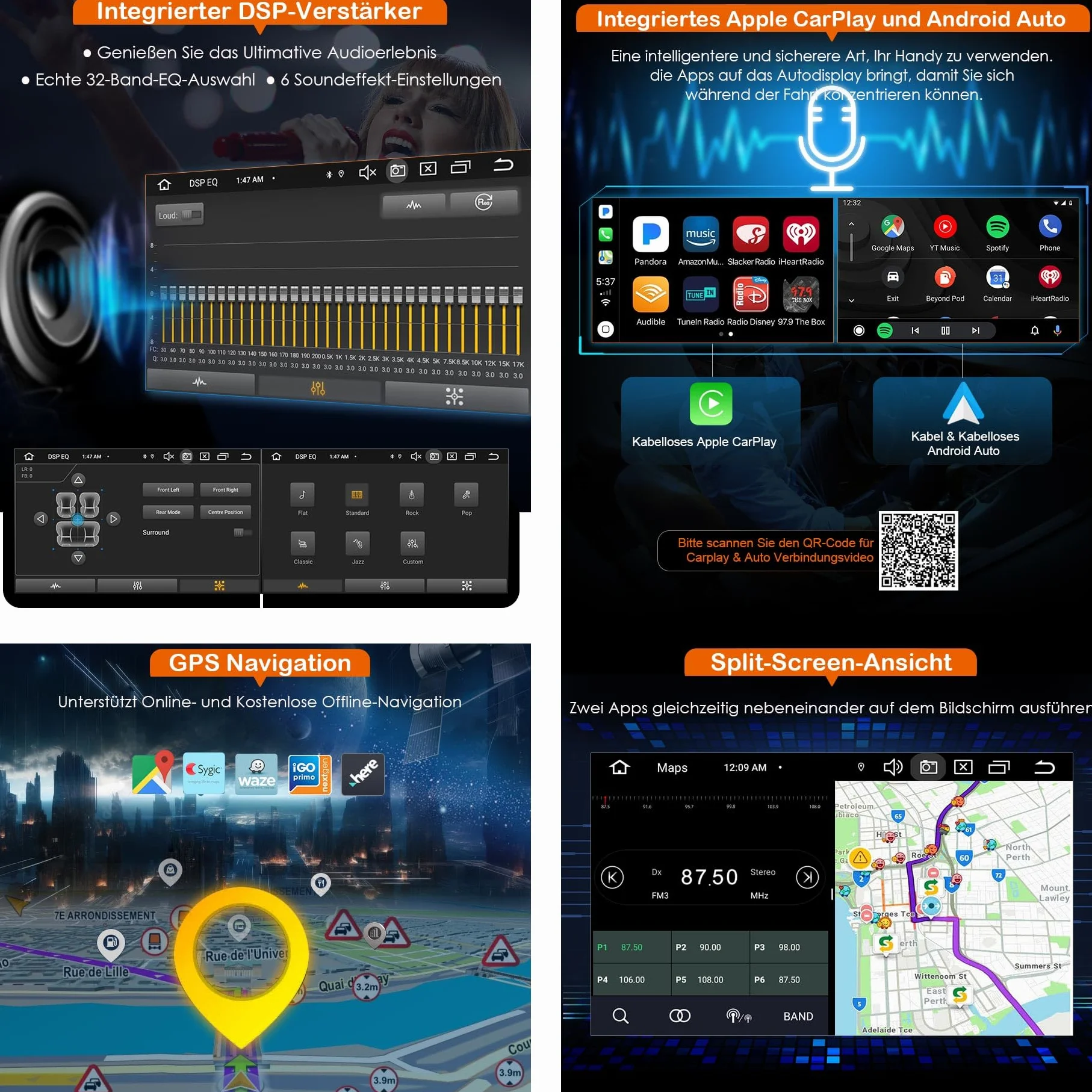 Erisin 8-rdzeniowy 4 GB+64 GB Android 13 GPS radio samochodowe Bluetooth 5.0 nawigacja do FIAT Grande Punto Linea 6,1 cala IPS ekran dotykowy CarPlay Android Auto WiFi 4G