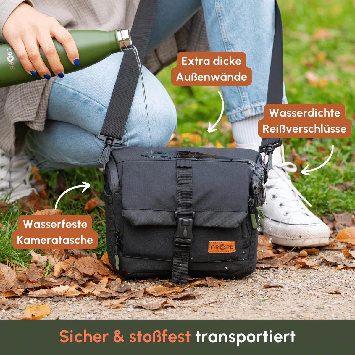 C-Rope Torba na aparat fotograficzny, kompaktowa i wodoodporna, torba na ramię, na lustrzankę, aparat systemowy i lustrzankę cyfrową V3, czarny, Größe M, Dodatkowa torba