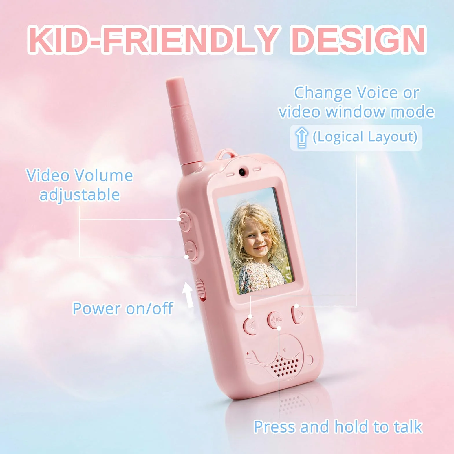 Radioddity KiddoTalk V1 Walkie Talkie dla dzieci, akumulatorowy interkom radiowy, 2 sztuki