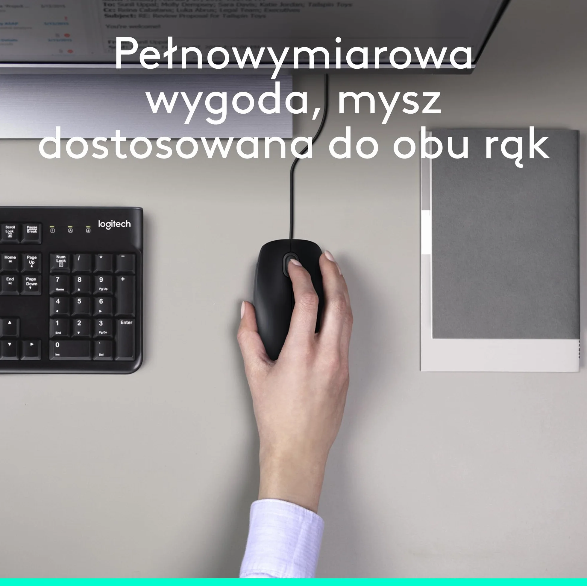Logitech MK120 Przewodowa Klawiatura i Mysz Combo dla Windows, optyczna mysz przewodowa, pełnowymiarowa klawiatura, USB Plug-and-Play, zgodna z komputerem PC, laptopem, QWERTY układ US Intl - Czarny