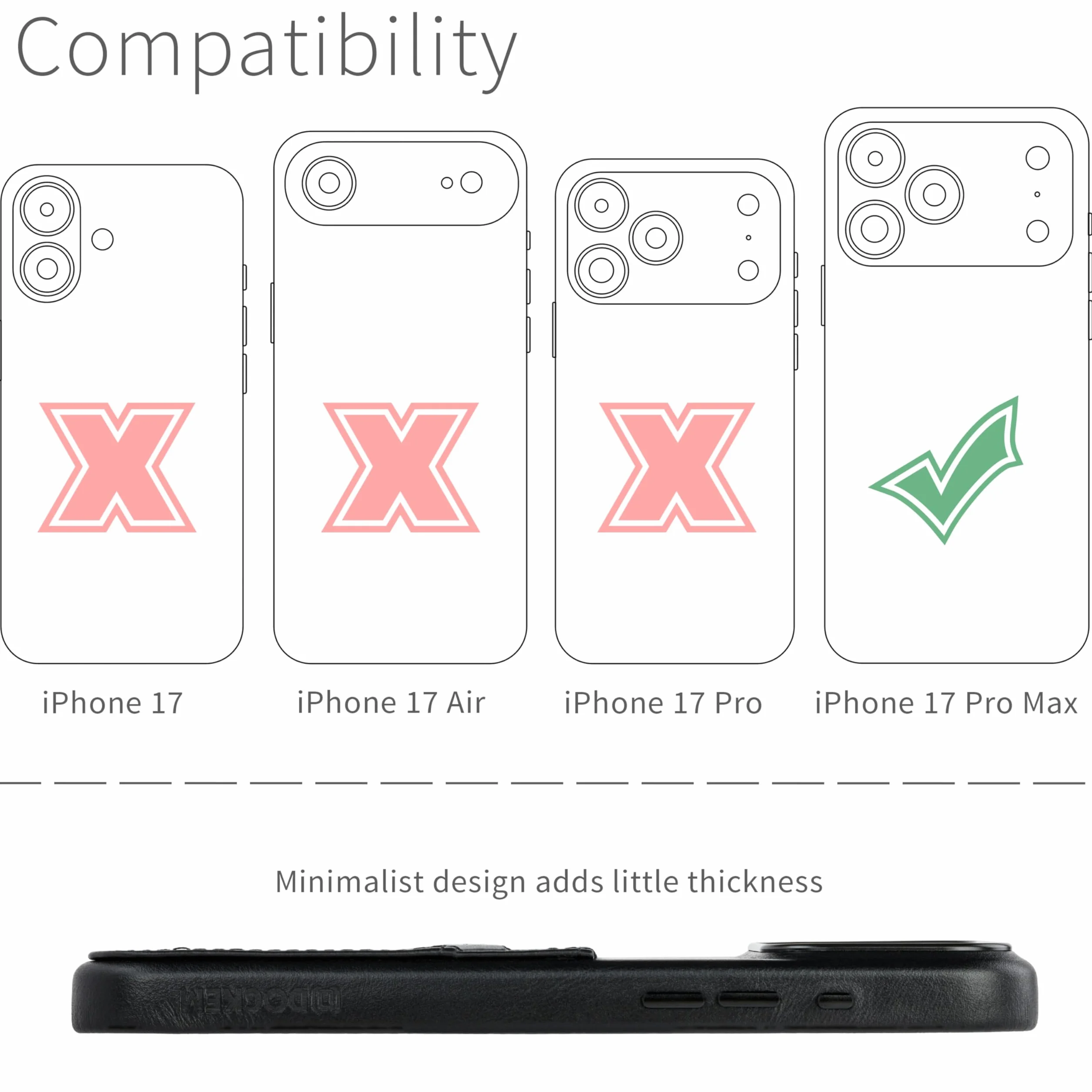 Dockem Etui na Karty ze Skóry Naturalnej dla iPhone 17 Pro Max z Przyciskiem Sterowania Aparatem i Uszyty Portfel z Dwoma Kieszeniami na Karty (Czarny, M2GL)