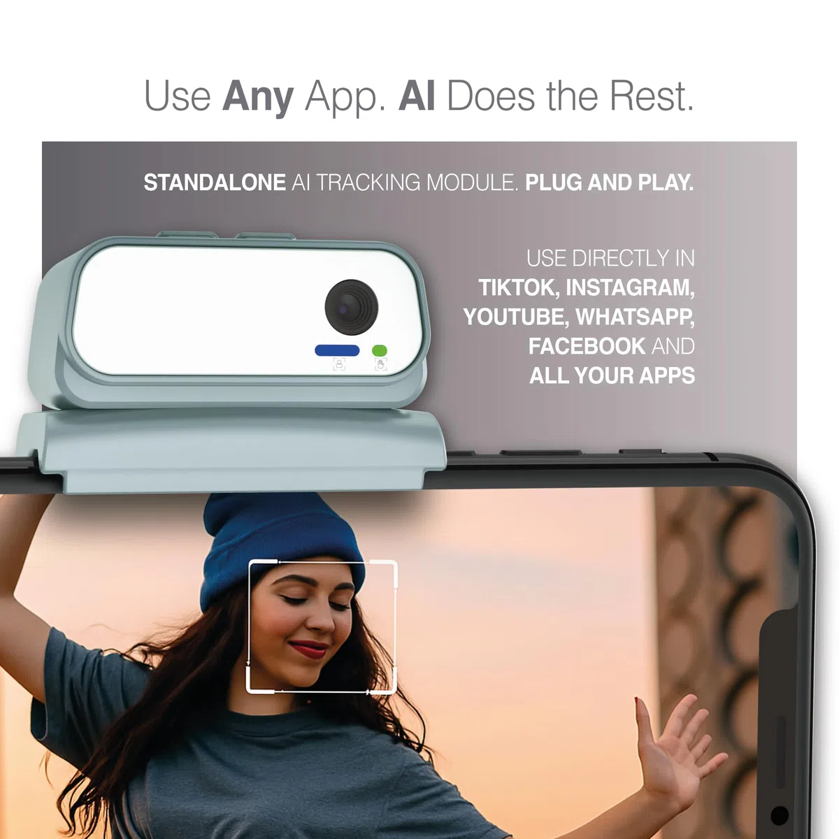 PORTENTUM 7 Pro Stabilizator smartfona z autonomicznym modułem sztucznej inteligencji - składany 3-osiowy uchwyt ze statywem - stabilizator iPhone i Android - opcjonalna aplikacja - TikTok vlog