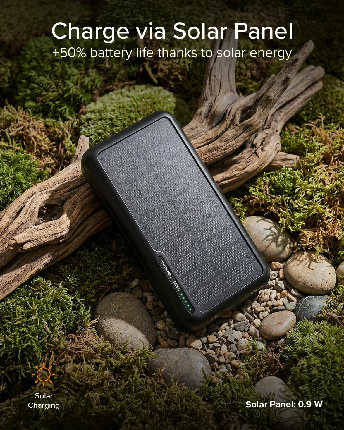 SBS Solar PowerBank 10000mAh z Panelem Słonecznym Szybkie Ładowanie USB-C USB-A Czarny