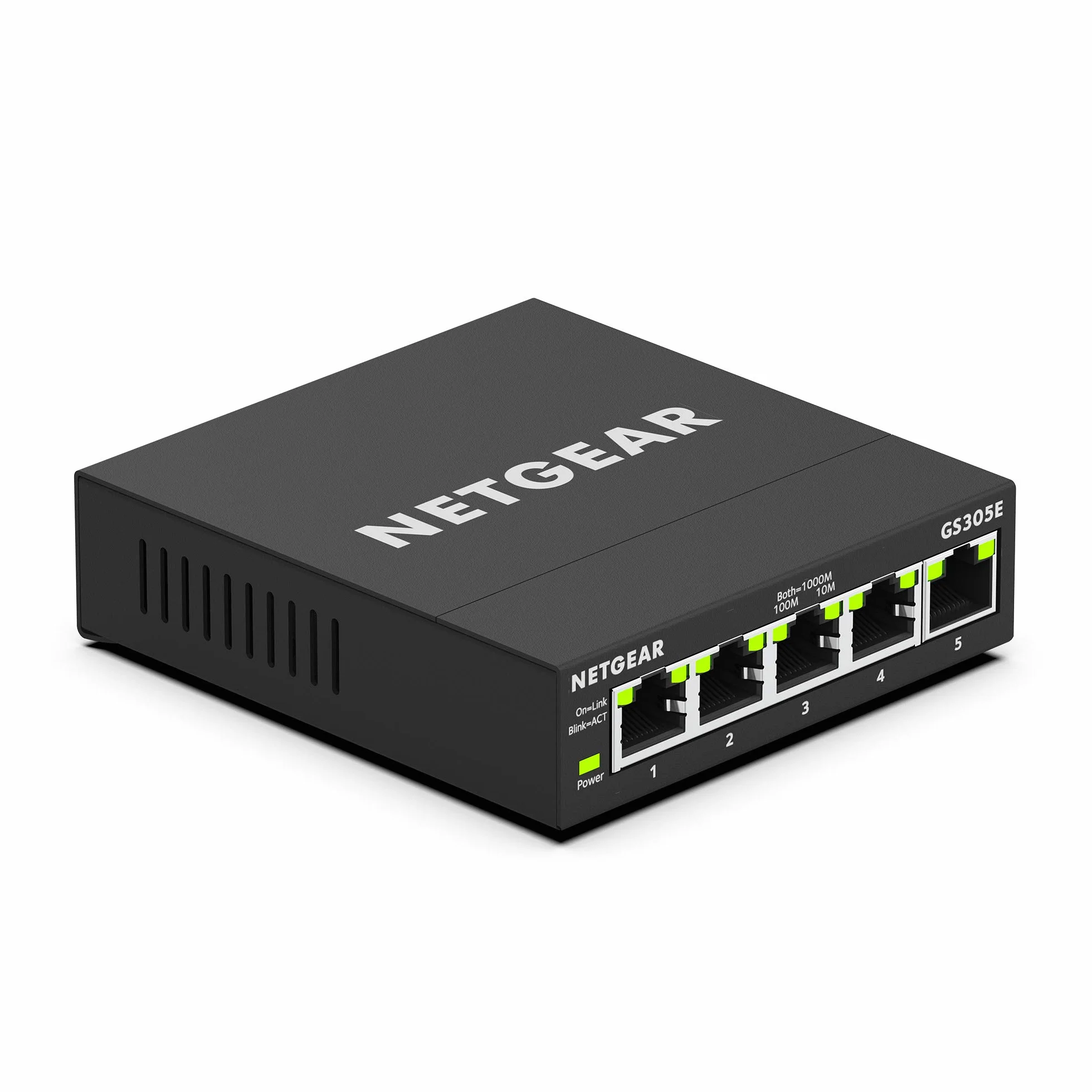 NETGEAR Przełącznik zarządzalny GS305E 5-portowy Gigabit Ethernet LAN Plus (Plug-and-Play, zarządzalny, IGMP Snooping, QoS, VLAN, bez wentylatora, solidna metalowa obudowa), czarny