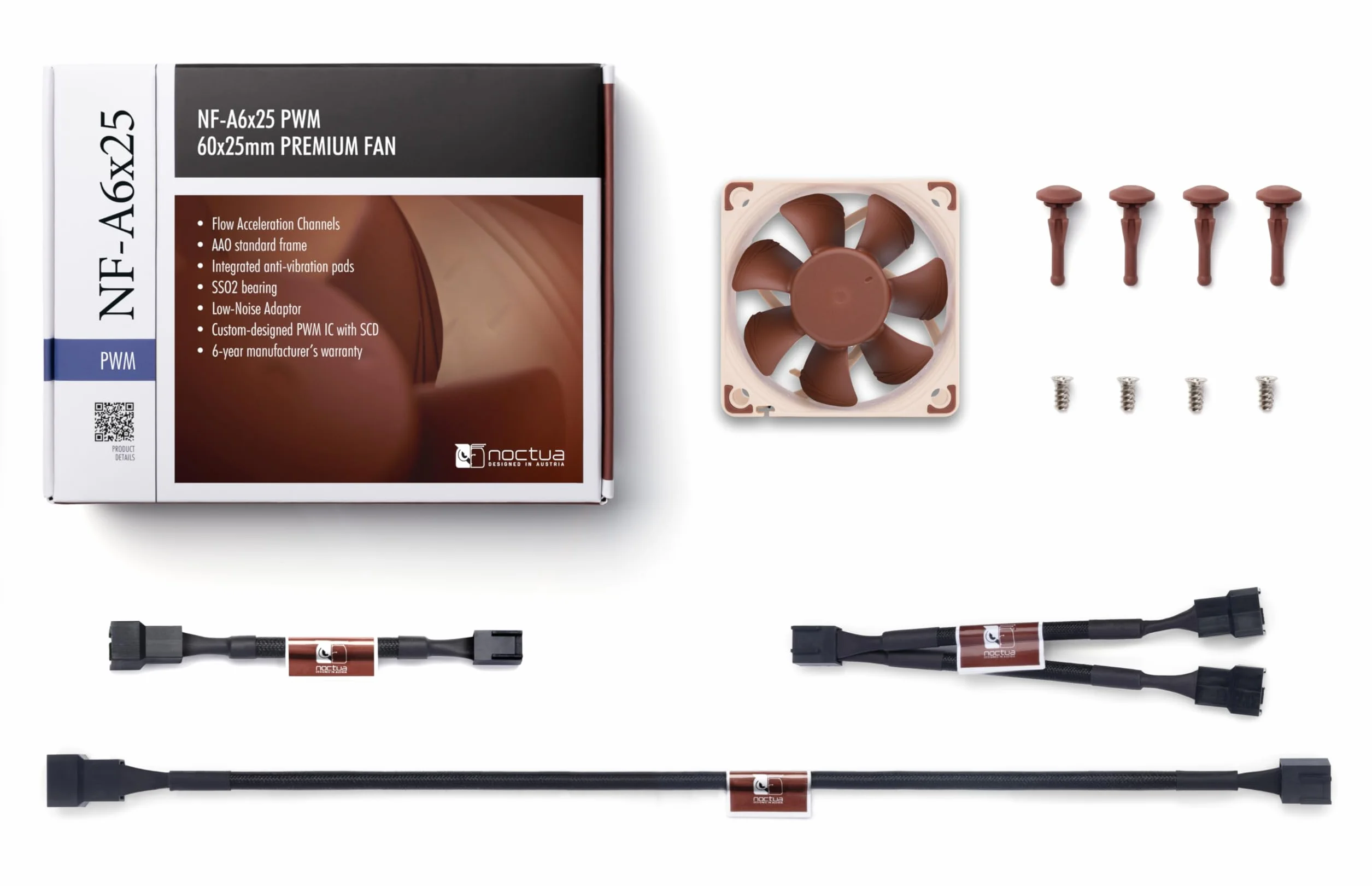 Noctua NF-A6x25 PWM, Cichy, 4-Pinowy Wentylator Klasy Premium (60 mm, Brązowy)