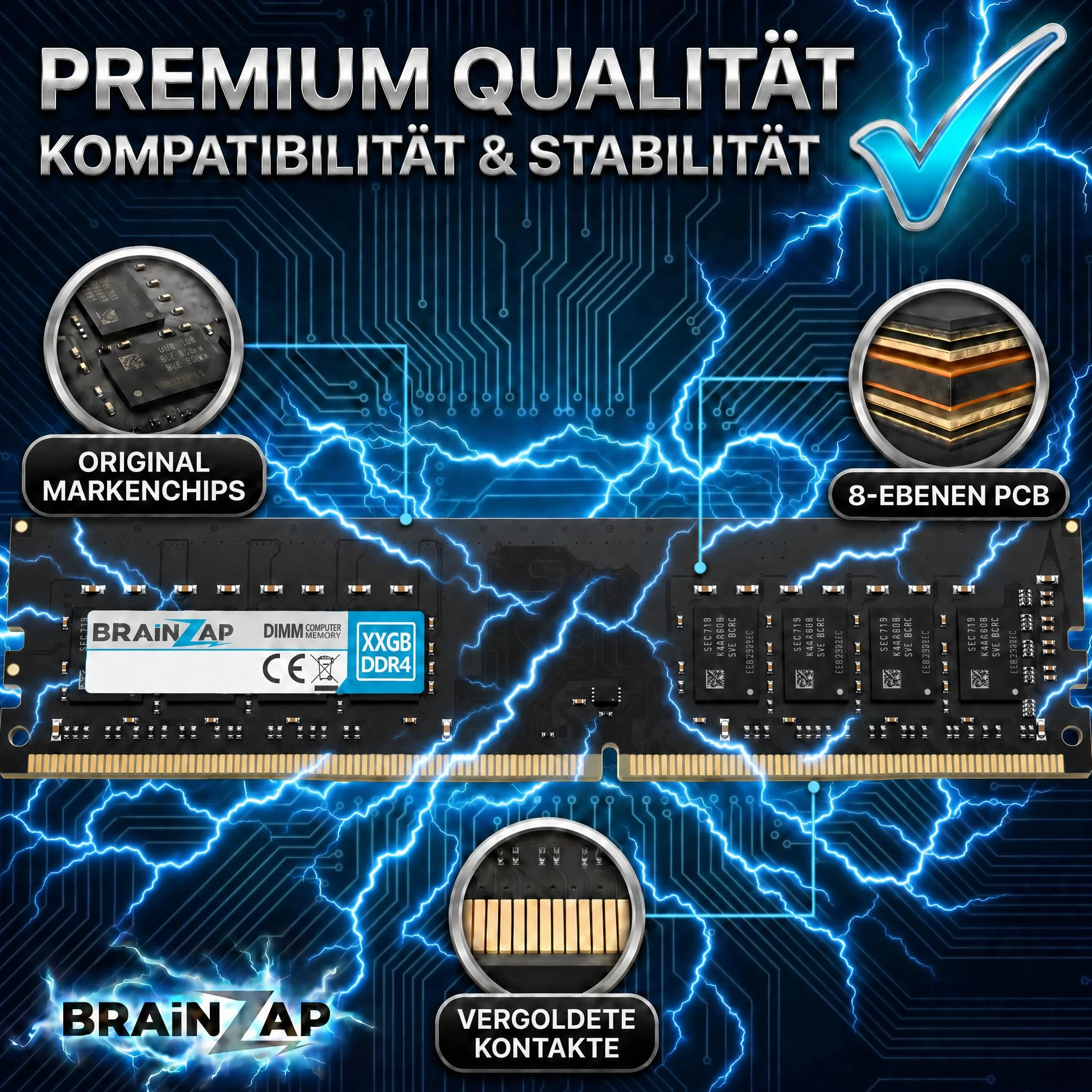 BRAINZAP 16 GB DDR4 RAM DIMM PC4-2133P-UAB-10 2Rx8 2133 MHz 1,2 V CL15 komputer stacjonarny pamięć bez buforowania
