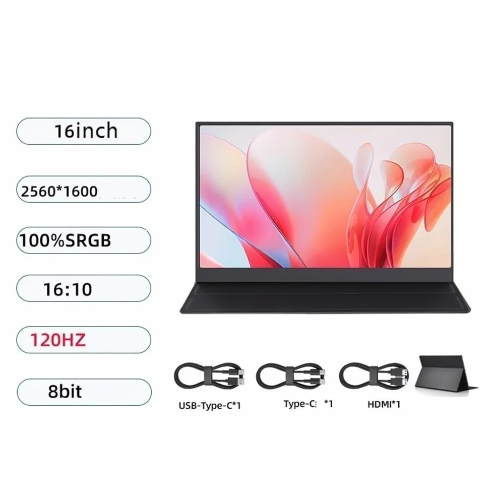 Ekran podróżny Przenośny monitor zewnętrzny do konsol do gier FHD 2K 16 cali 120 Hz, odpowiedni do laptopów gier
