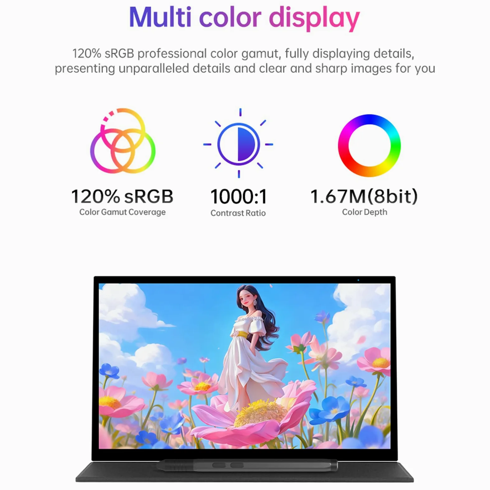 Diyeeni Tablet Graficzny P120T 11,6 Cala, Monitor Graficzny z 16384 Poziomami Ciśnienia, 120% SRGB, Sterowanie Dotykowe, 5080LPI, do Rysowania, Malowania, Projektowania i Nauczania