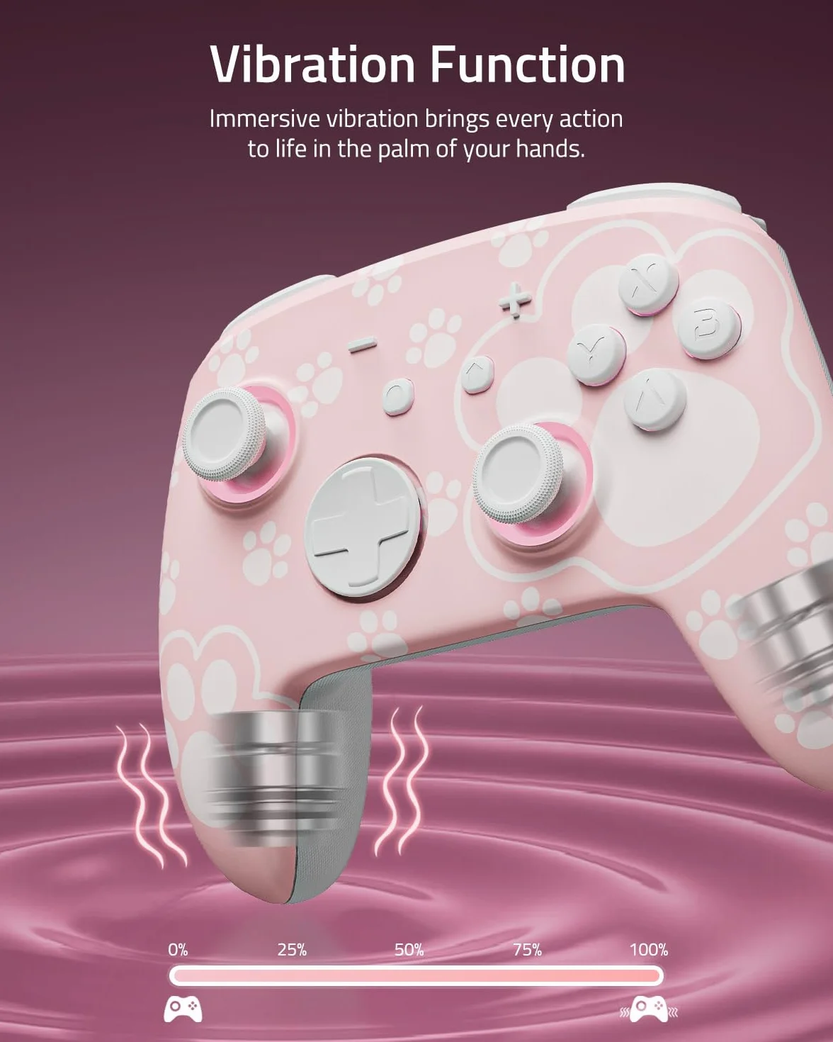 PALPOW Hall Effect Switch Pro Controller bezprzewodowy kompatybilny z Switch 2/OLED/Lite, FUNLAB Firefly Bluetooth Switch, kontroler gamepad z 7 kolorami LED/paddle/Turbo – kocia łapa, różowy