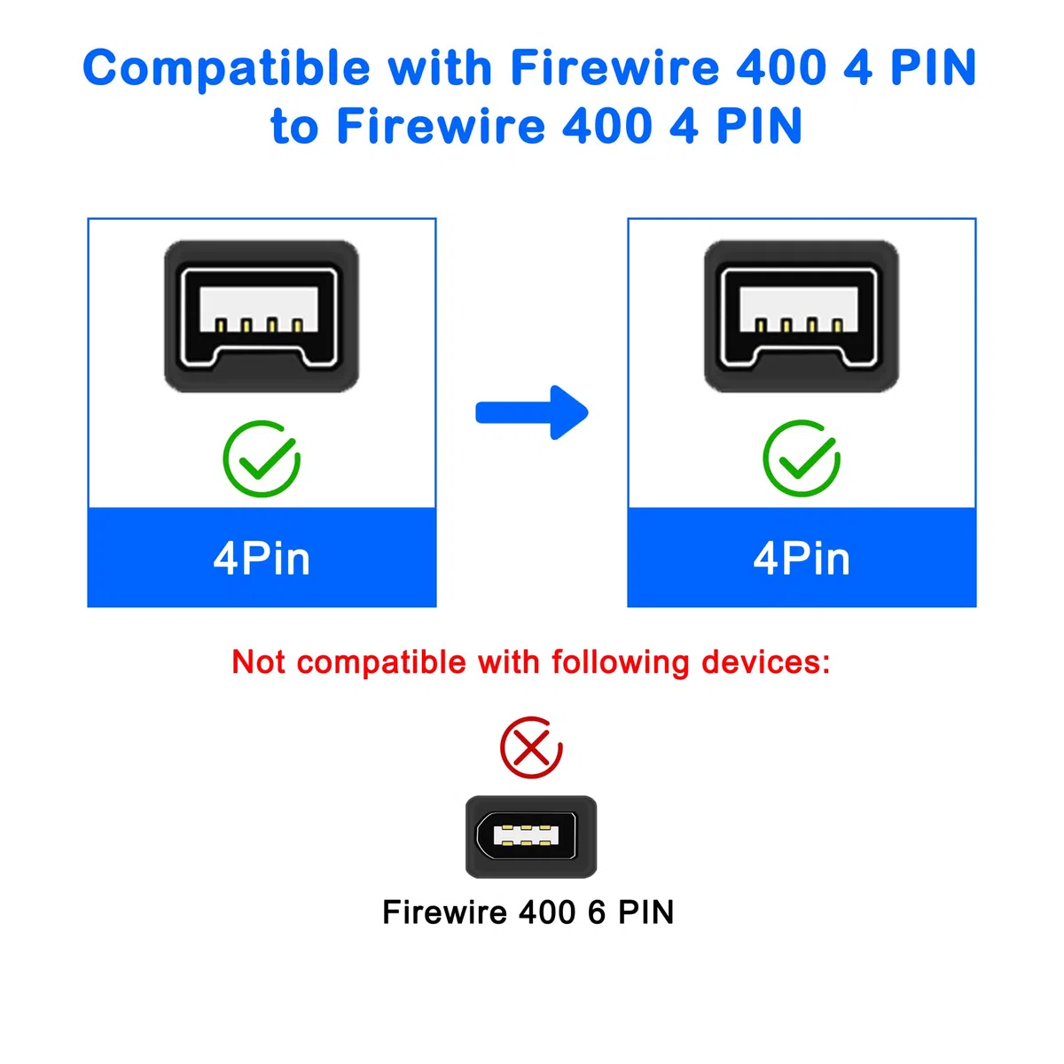 MEIRIYFA FireWire 4 Pin na 4 Pin kabel wtyczka do wtyczki IEEE 1394B 400 do 400 kabel DV iLink kabel do laptopa PC na kamerę - 1,8 m