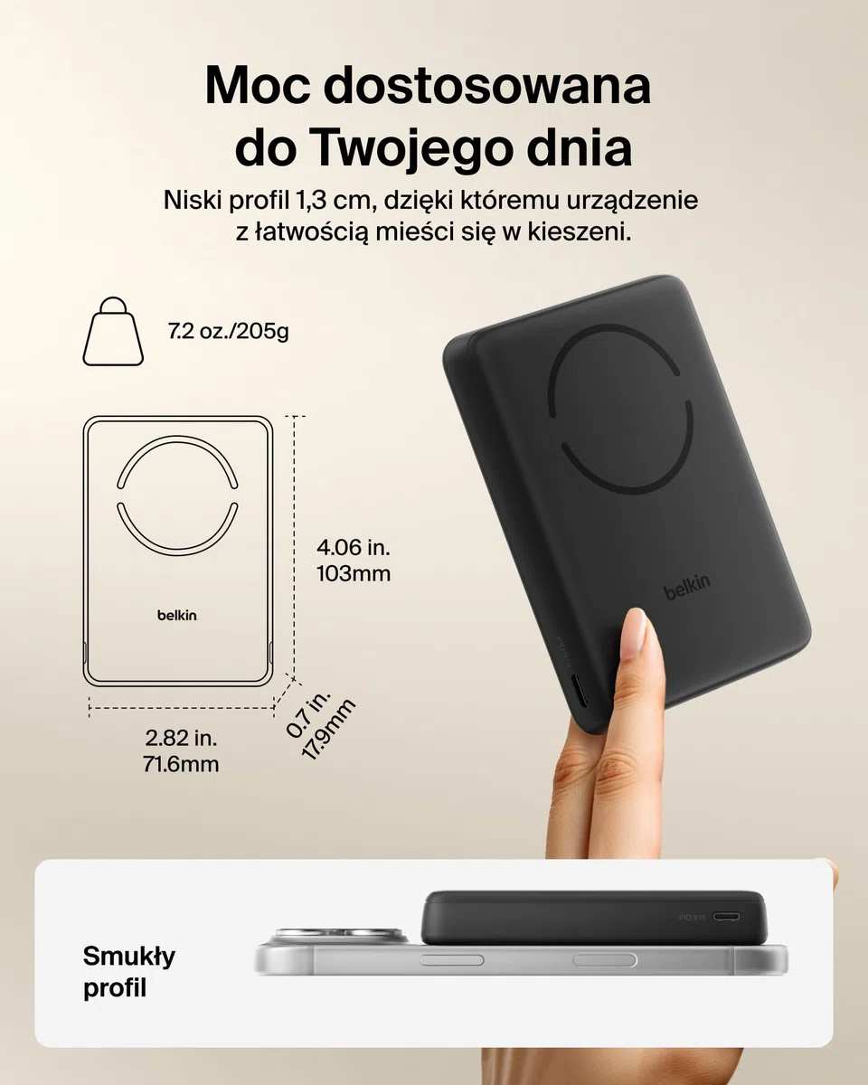 Belkin BoostCharge Magnetyczny Powerbank 10 000 mAh z Pierścieniem – Czarny | Powerbank Bezprzewodowy 10 000 mAh Qi2, Pierścień Magnetyczny do Akcesoriów, 2 Porty USB-C, Naładowany, Kabel w Zestawie